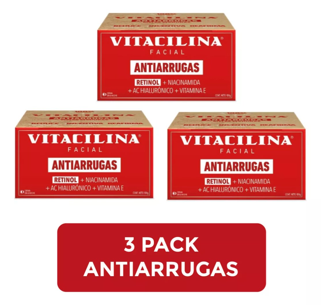 3 Pack Crema Facial Anti Arrugas Y Edad Con Retinol, Niacinamida Y Ac Hialurónico Vitacilina $549
