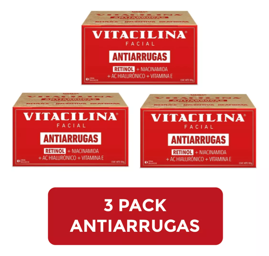 3 Pack Crema Facial Anti Arrugas Y Edad Con Retinol, Niacinamida Y Ac Hialurónico Vitacilina