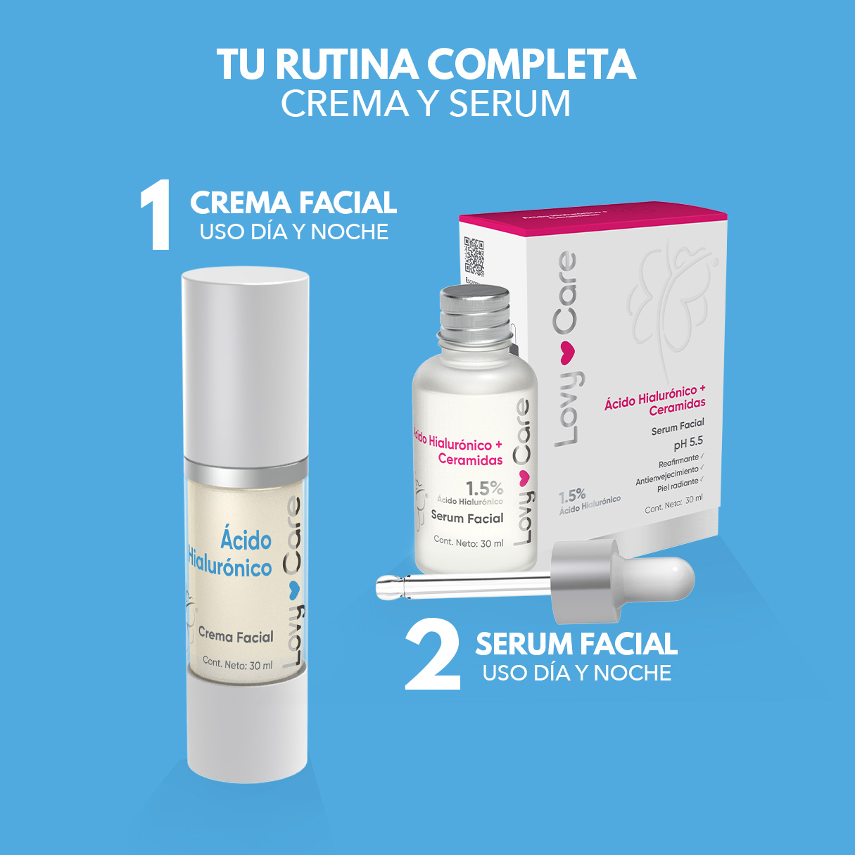 Foto 5 pulgar | Lovy Care Pack 2x1 Crema Facial Con Ácido Hialurónico, 30 Ml C/u, Ph 5.5, Hidratación Profunda Y Efecto Antiarrugas