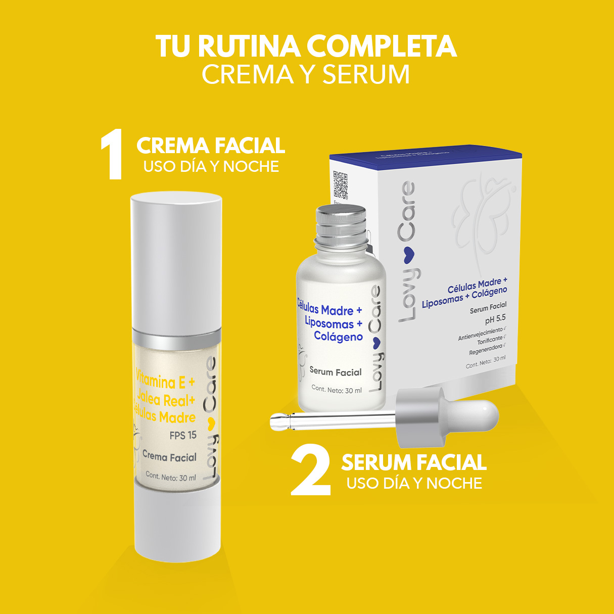 Foto 5 pulgar | Lovy Care Pack 2x1 Crema Facial Con Vitamina E, Jalea Real Y Células Madre, 30 Ml C/u, Ph 5.5 Regeneración Y Antiedad