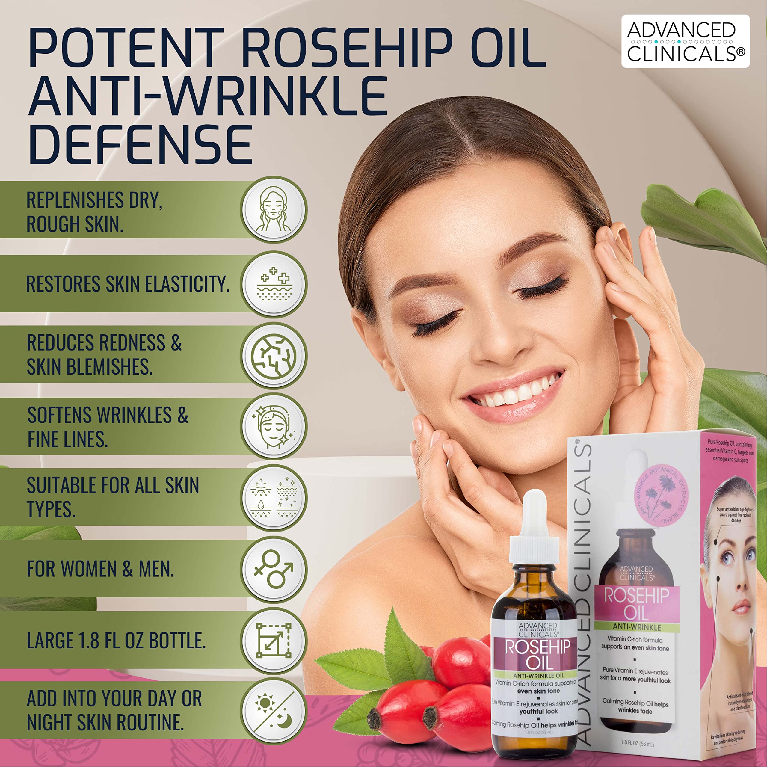 Foto 7 pulgar | Sérum Para El Cuidado De La Piel Facial, Aceite De Rosa Mosqueta De Advanced Clinicals, 50 Ml - Venta Internacional.