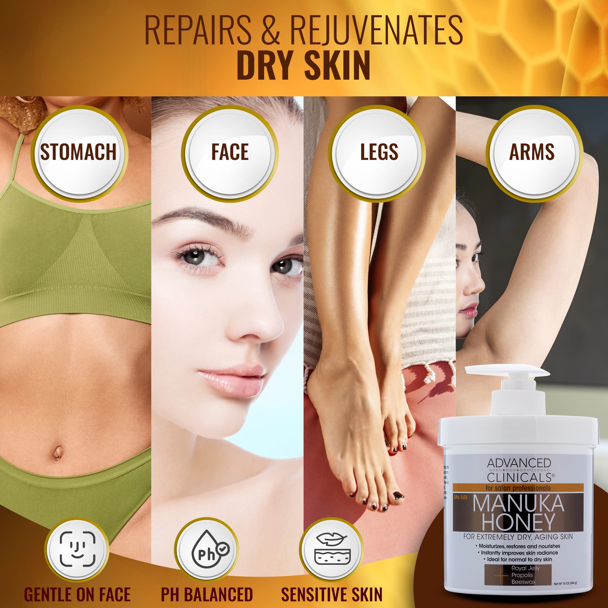 Foto 5 pulgar | Crema Hidratante Y Corporal Advanced Clinicals, Miel De Manuka, 480 Ml - Venta Internacional.