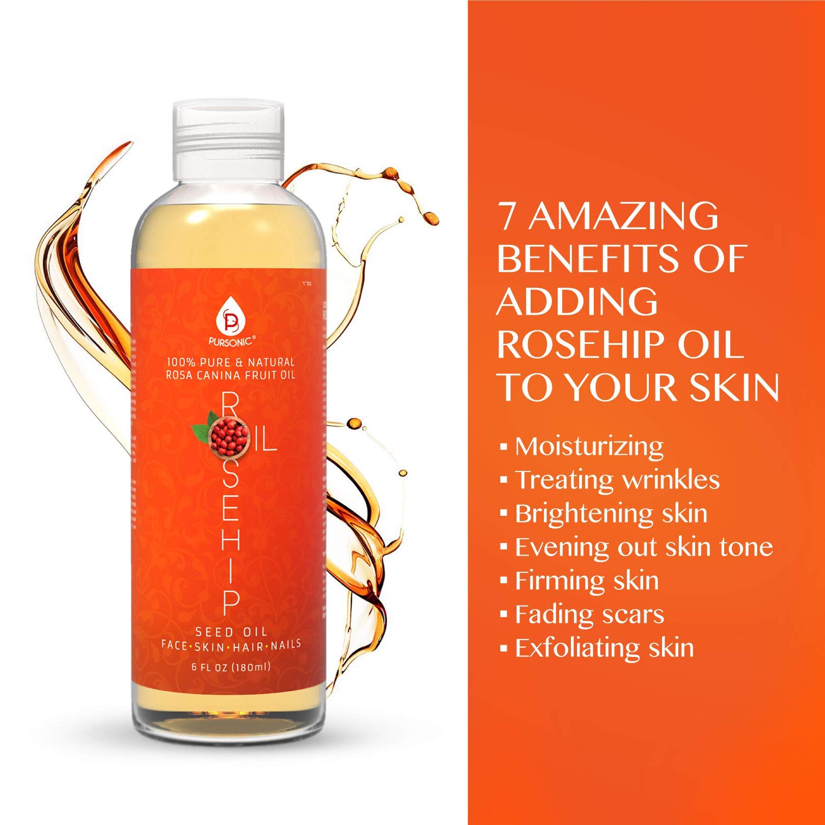 Foto 4 | Aceite De Rosa Mosqueta Pursonic 180 Ml Para Rostro, Uñas, Cabello Y Piel - Venta Internacional.