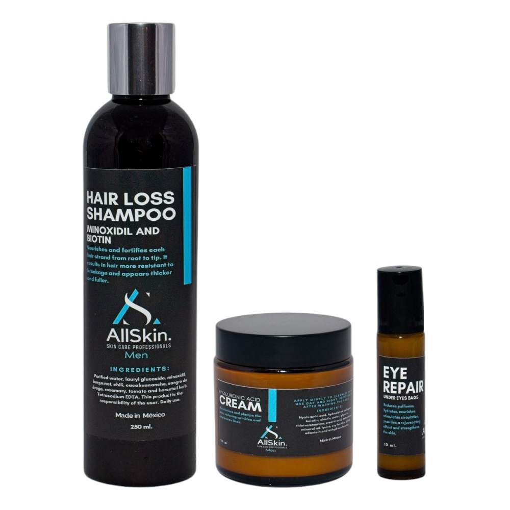 Kit Antiedad AllSkin con Crema Facial Contorno de Ojos y Shampoo Anticaída