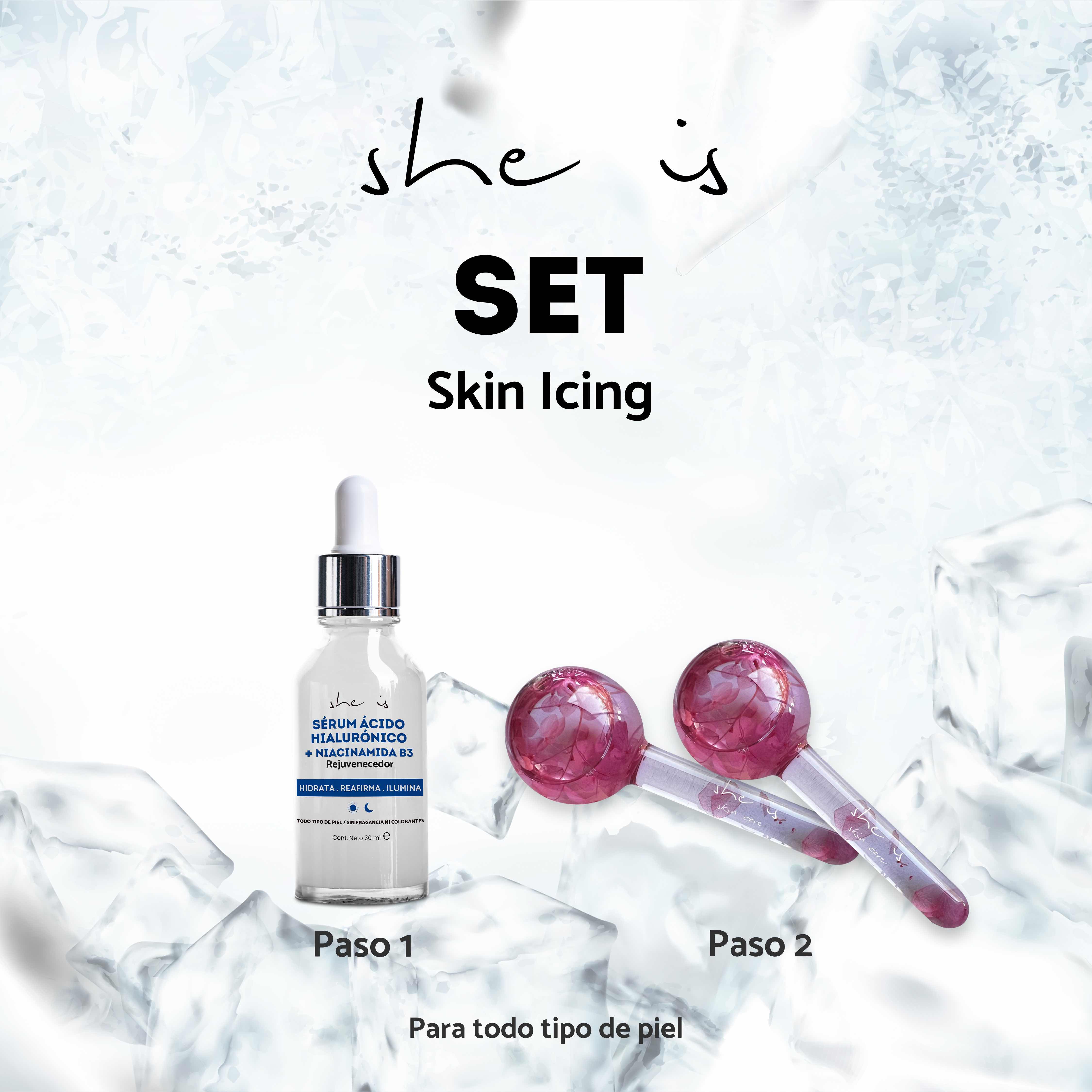 Foto 3 pulgar | Kit Facial Skin Icing She is skincare Sérum + Masajeadores de Cristal