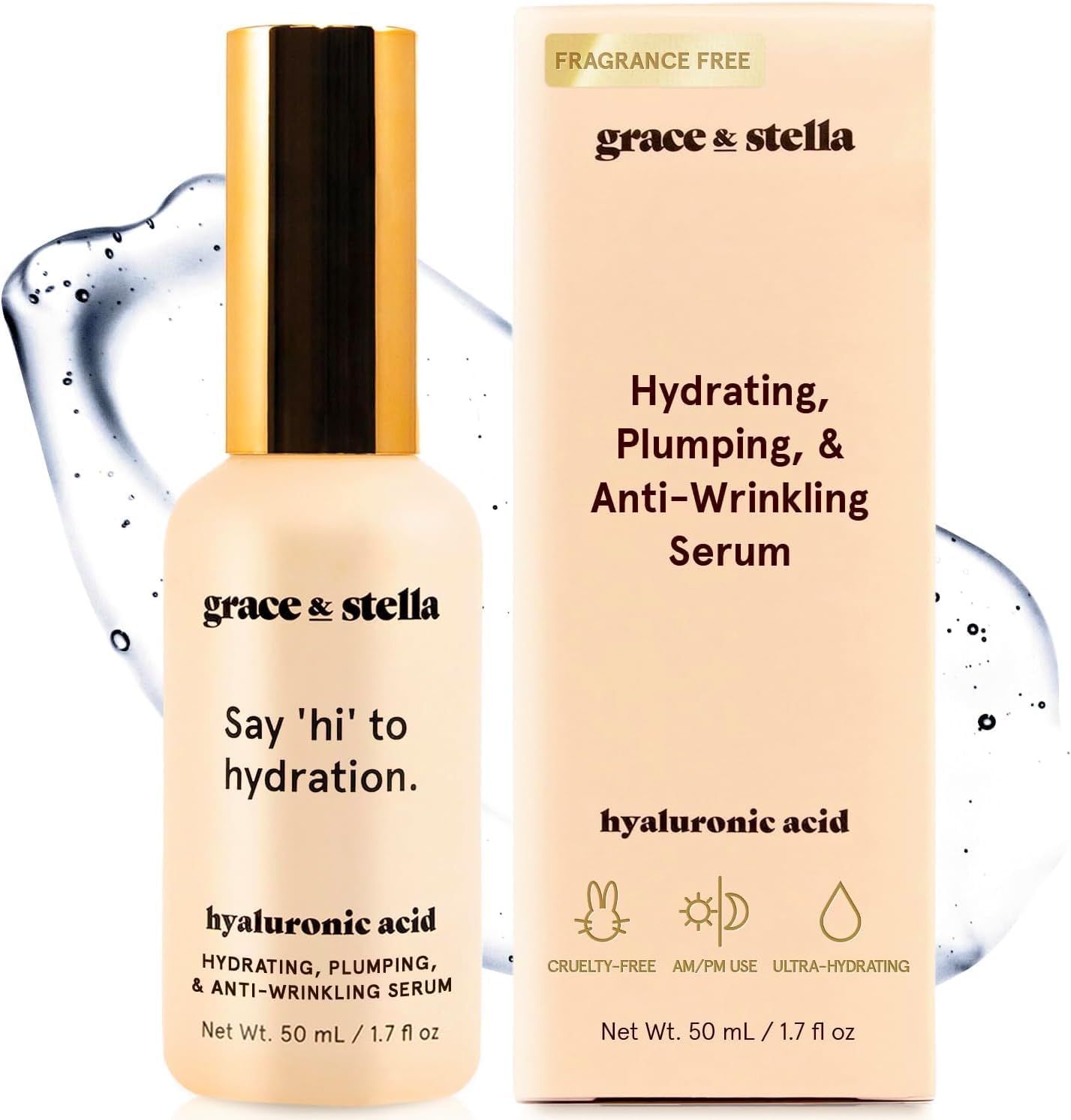 Sérum De Ácido Hialurónico Grace & Stella, 50 Ml, Antiedad, Vegano - Venta Internacional.