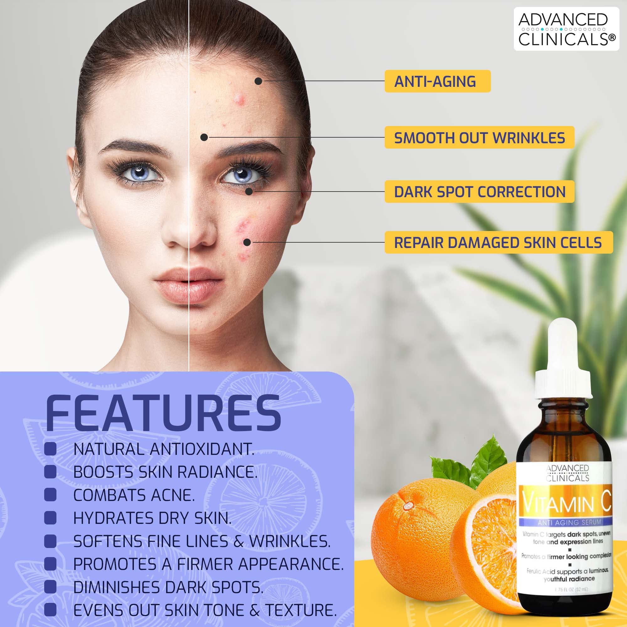 Foto 7 pulgar | Set Para El Cuidado De La Piel: Loción Y Sérum Con Vitamina C De Advanced Clinicals - Venta Internacional.