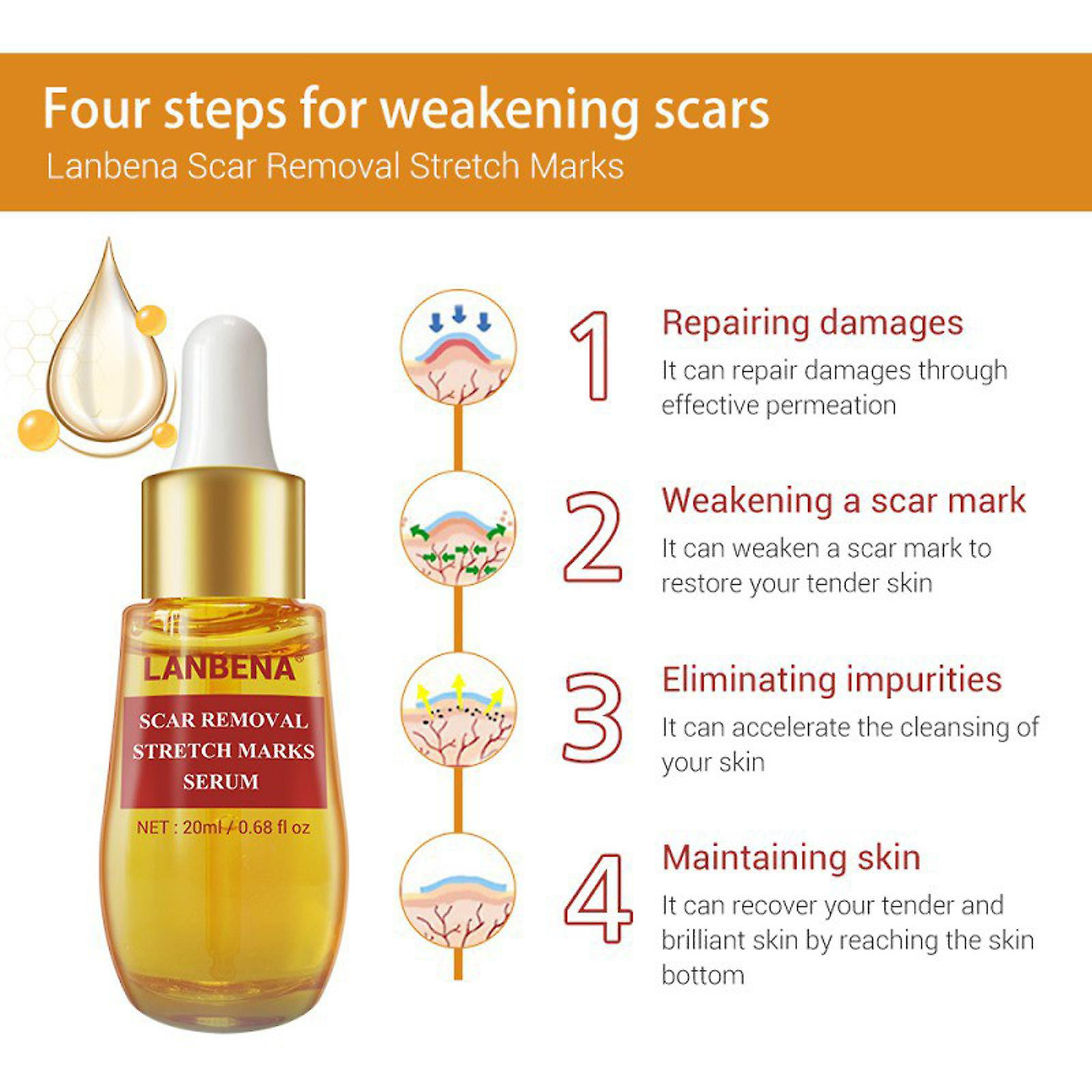 Foto 5 pulgar | Serum Lanbena Para Eliminar Cicatrices De Acné Y Estrías  20 Ml - Venta Internacional.