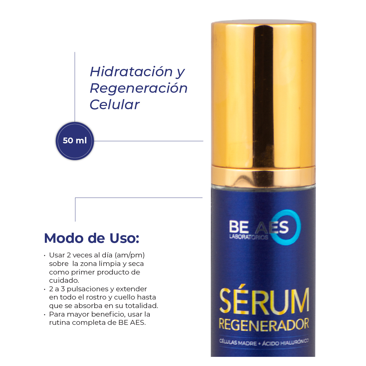 Foto 5 pulgar | Sérum Facial Be Aes Células Madre y Ácido Hialurónico 50 ml