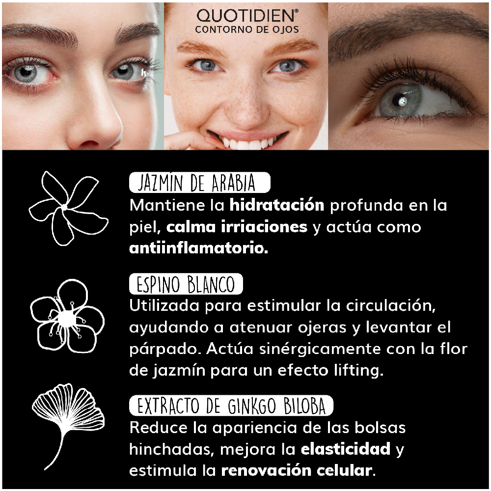 Foto 7 pulgar | Crema Facial para Contorno de Ojos Quotidien con Extracto de Ginko Biloba 15 ml