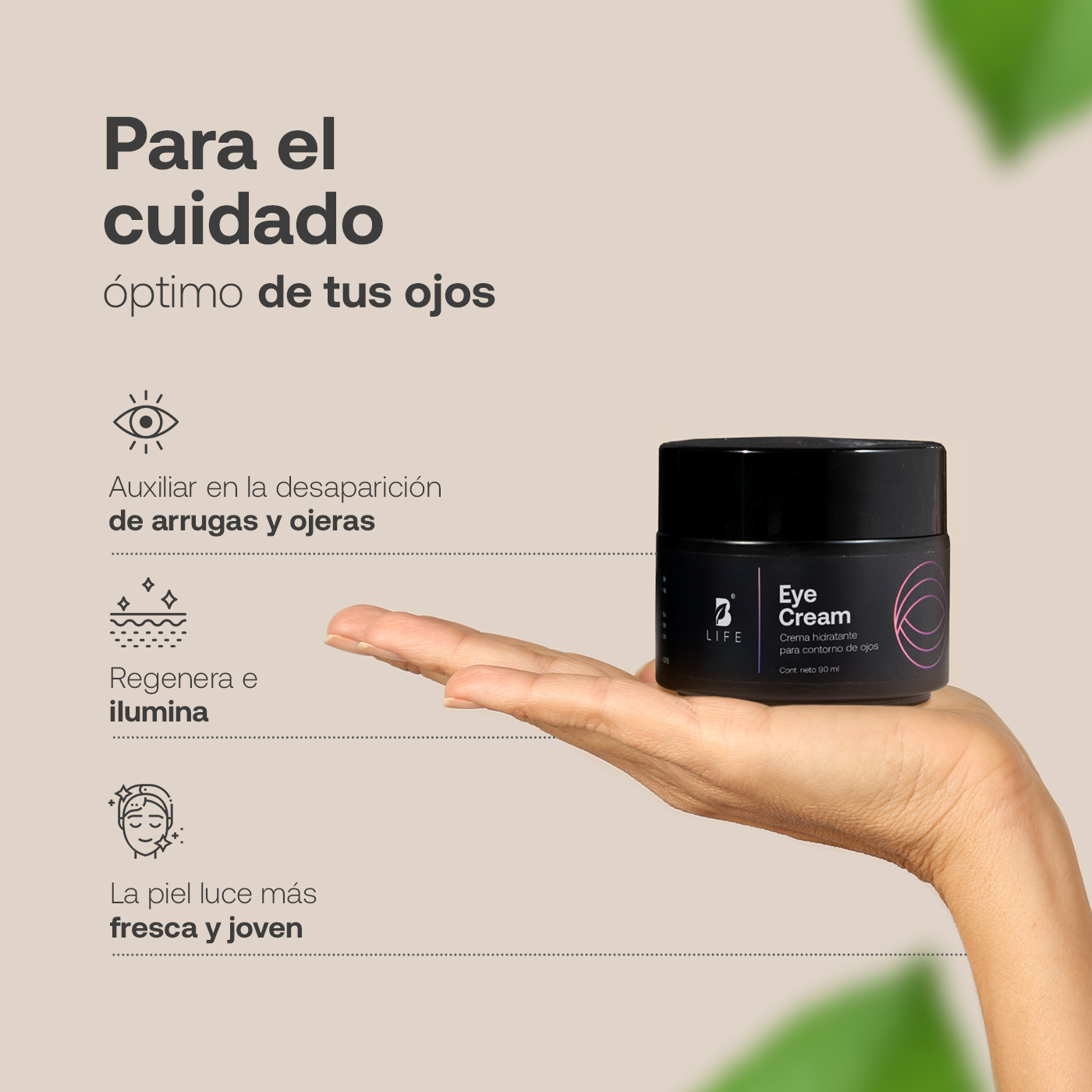 Foto 5 pulgar | Crema Hidratante Para Ojos | 90 Ml | Adicionada Con Cafeína, Ácido Hialurónico Y Extracto De Aloe Vera | Eye Crea