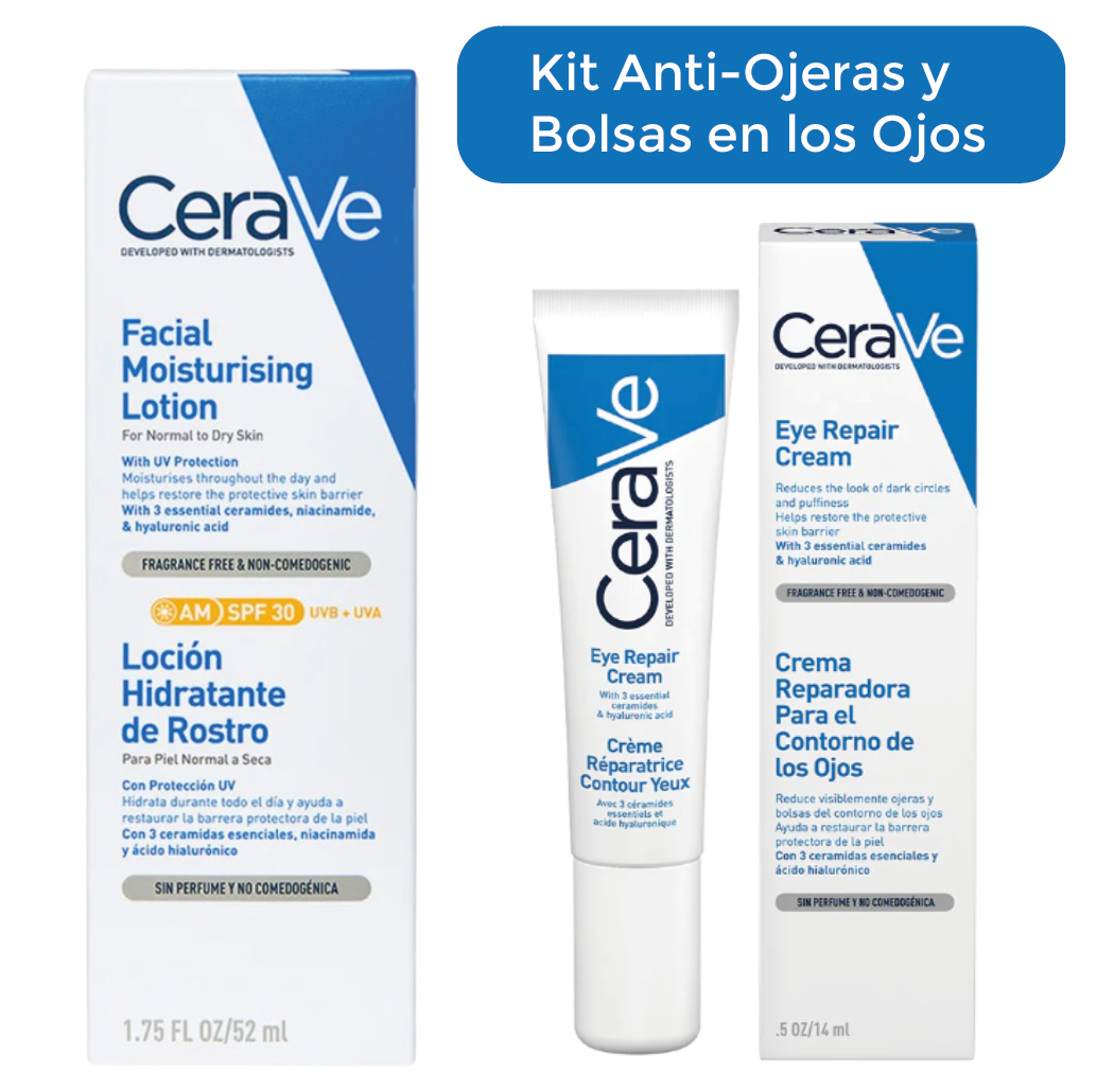 Foto 2 pulgar | Kit Hidratación Y Antiojeras Cerave: Loción Facial Fps30 + Crema Contorno De Ojos Para Piel Suave Y Radiante