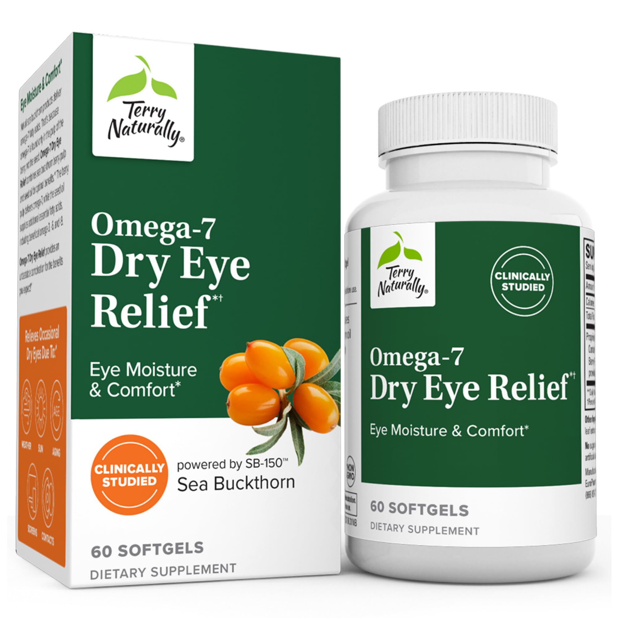 Suplemento Terry Naturally Omega-7 Para Aliviar Los Ojos Secos, 60 Cápsulas Blandas - Venta Internacional.