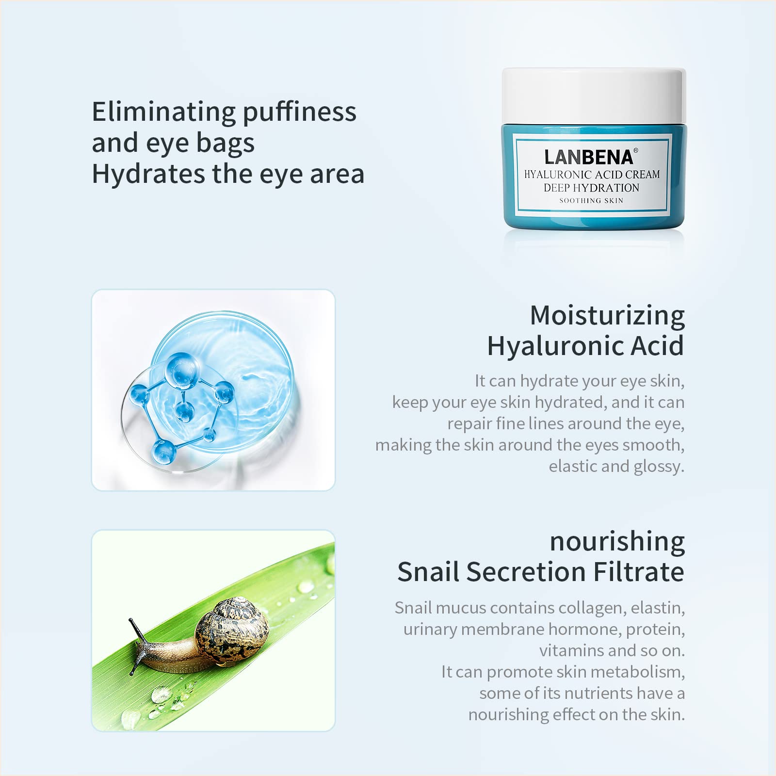 Foto 5 pulgar | Crema De Ojos Lanbena Para Arrugas, Antienvejecimiento Con Ácido Hialurónico - Venta Internacional.