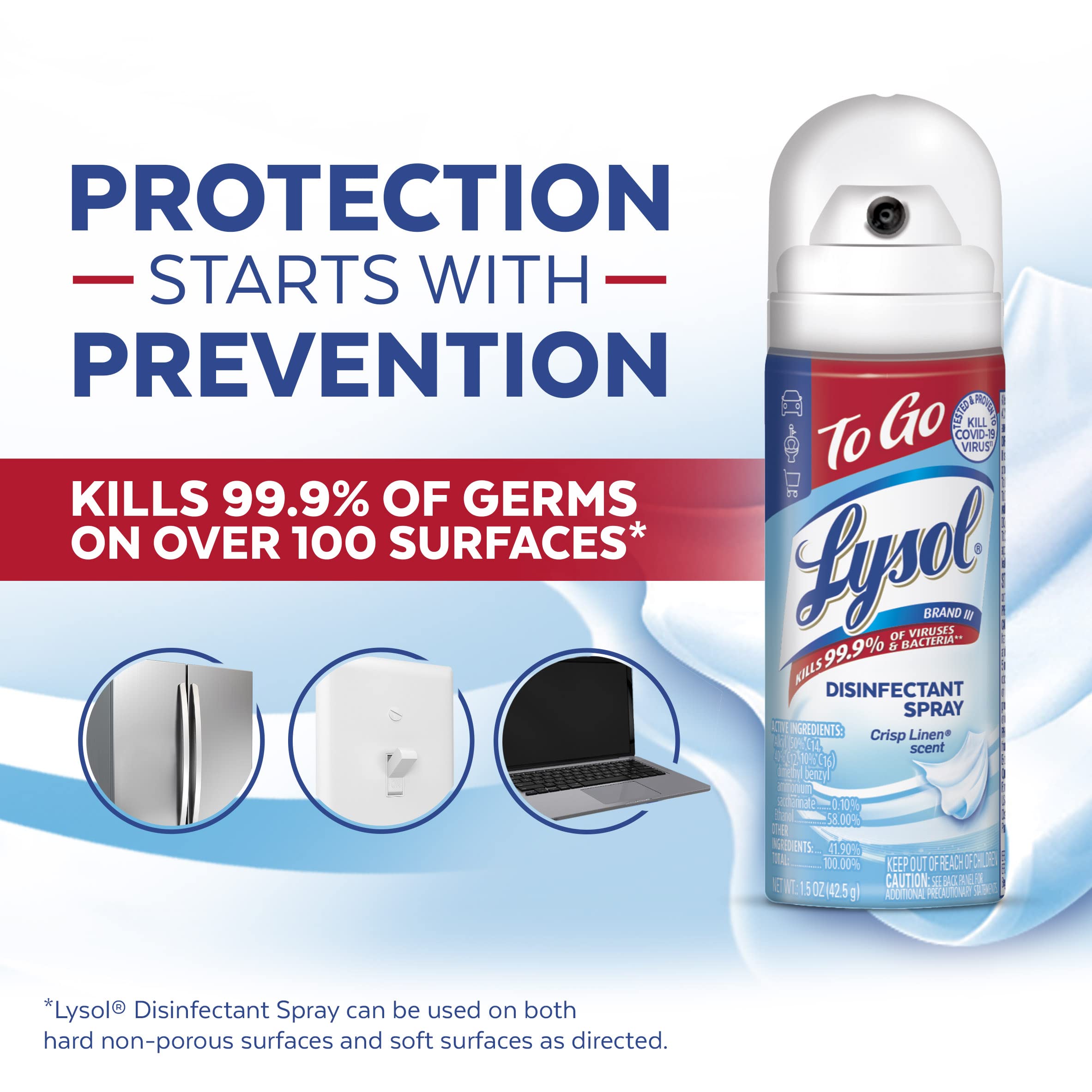 Foto 3 | Spray Desinfectante Lysol To Go Crisp Linen, 44 Ml, Paquete De 4 Unidades - Venta Internacional.
