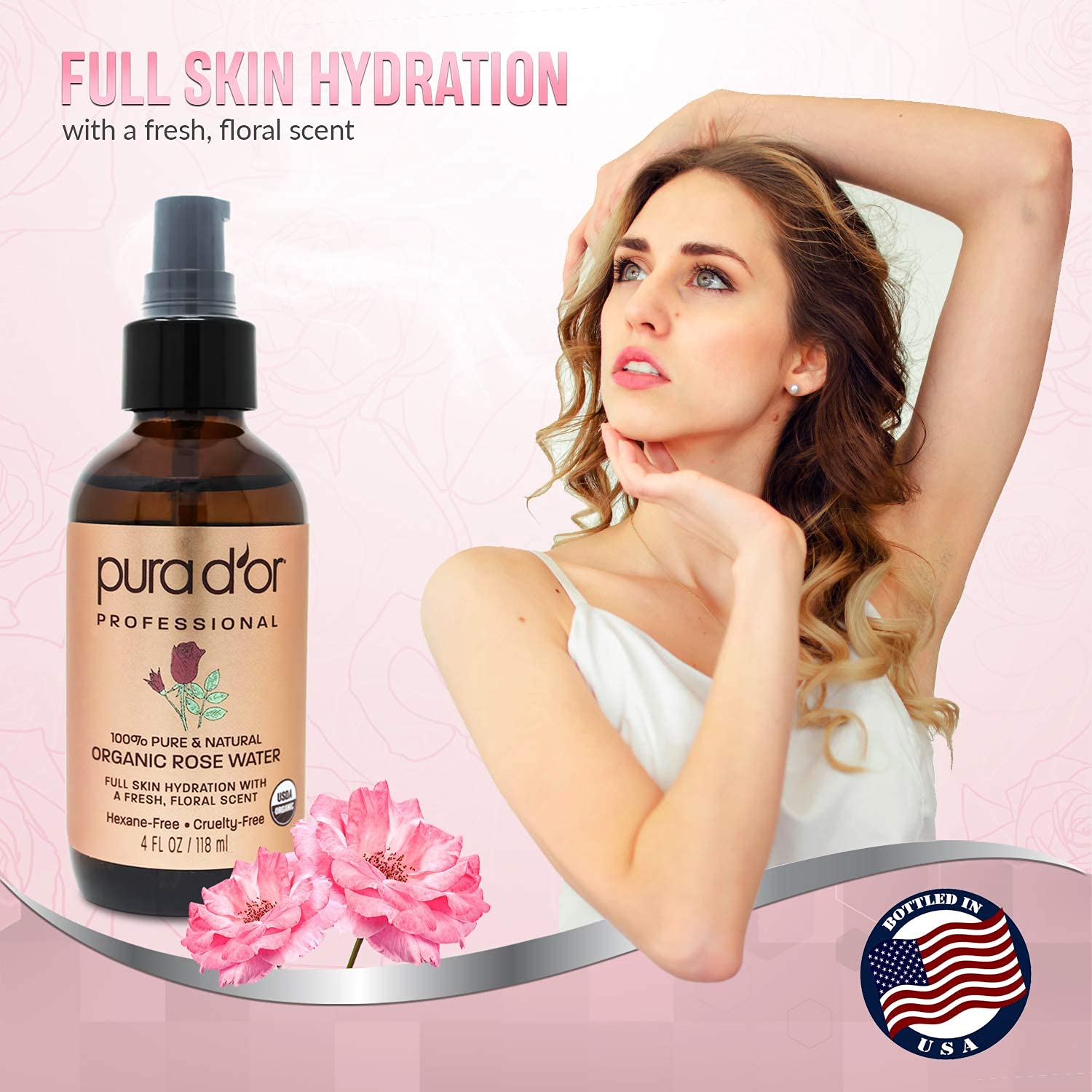 Foto 3 | Tónico De Agua De Rosas Pura D'or Organic Eau Fraiche 118 Ml - Venta Internacional.