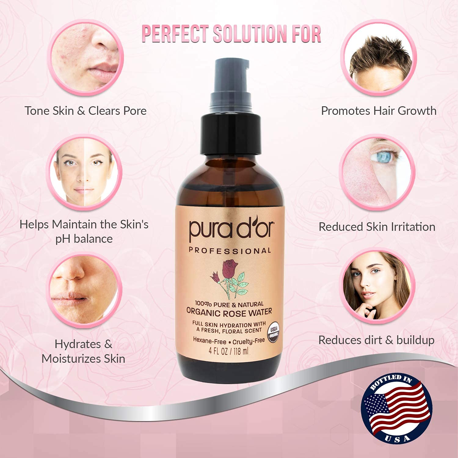 Foto 5 pulgar | Tónico De Agua De Rosas Pura D'or Organic Eau Fraiche 118 Ml - Venta Internacional.
