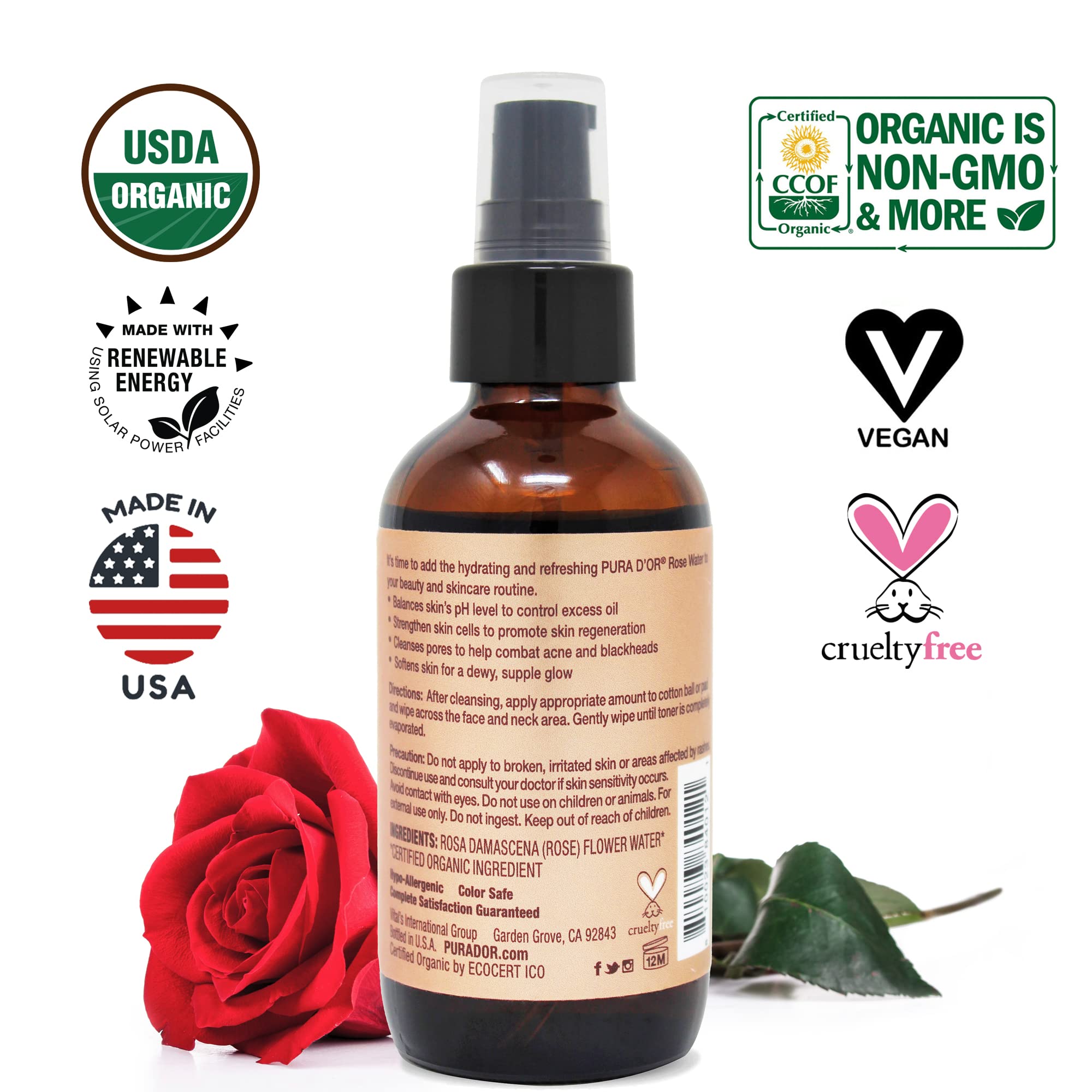 Foto 6 pulgar | Tónico De Agua De Rosas Pura D'or Organic Eau Fraiche 118 Ml - Venta Internacional.