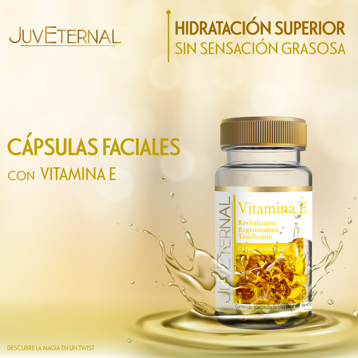 Foto 3 pulgar | Cápsulas Faciales de Vitamina E Juveternal 90 Cápsulas Faciales Twist Off 400 mg C/u
