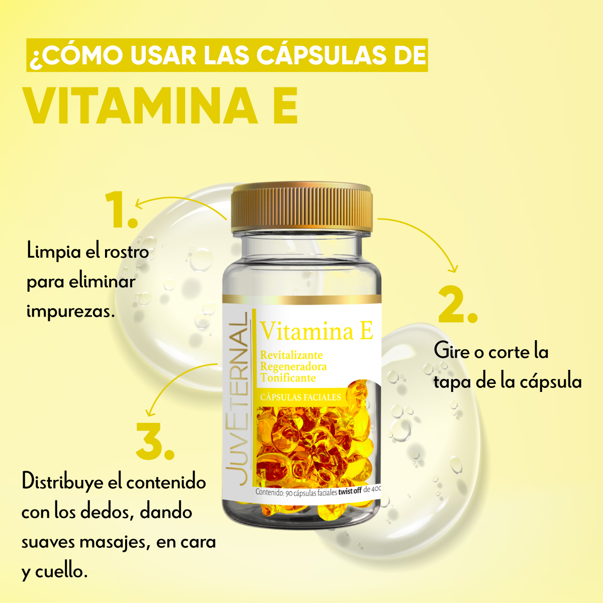 Foto 5 pulgar | Cápsulas Faciales de Vitamina E Juveternal 90 Cápsulas Faciales Twist Off 400 mg C/u