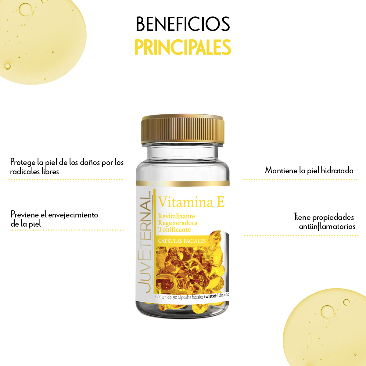 Foto 5 | Cápsulas Faciales de Vitamina E Juveternal 90 Cápsulas Faciales Twist Off 400 mg C/u