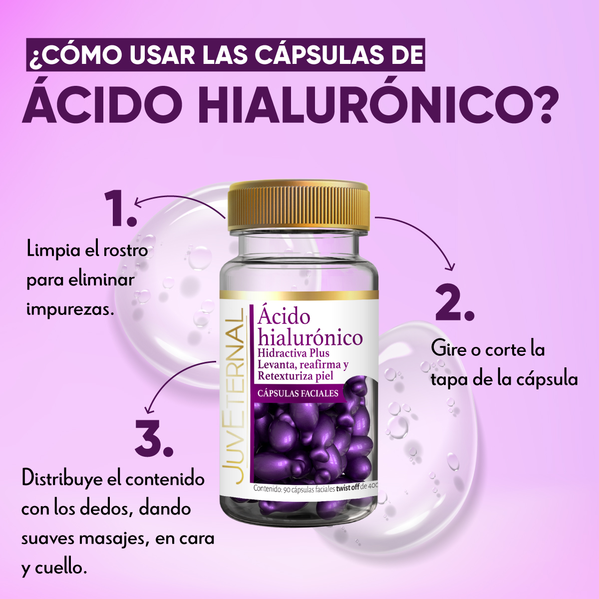 Foto 4 | Cápsulas Faciales de Ácido Hialurónico Lovycare 90 Cápsulas Faciales Twist Off  400 Mg C/u