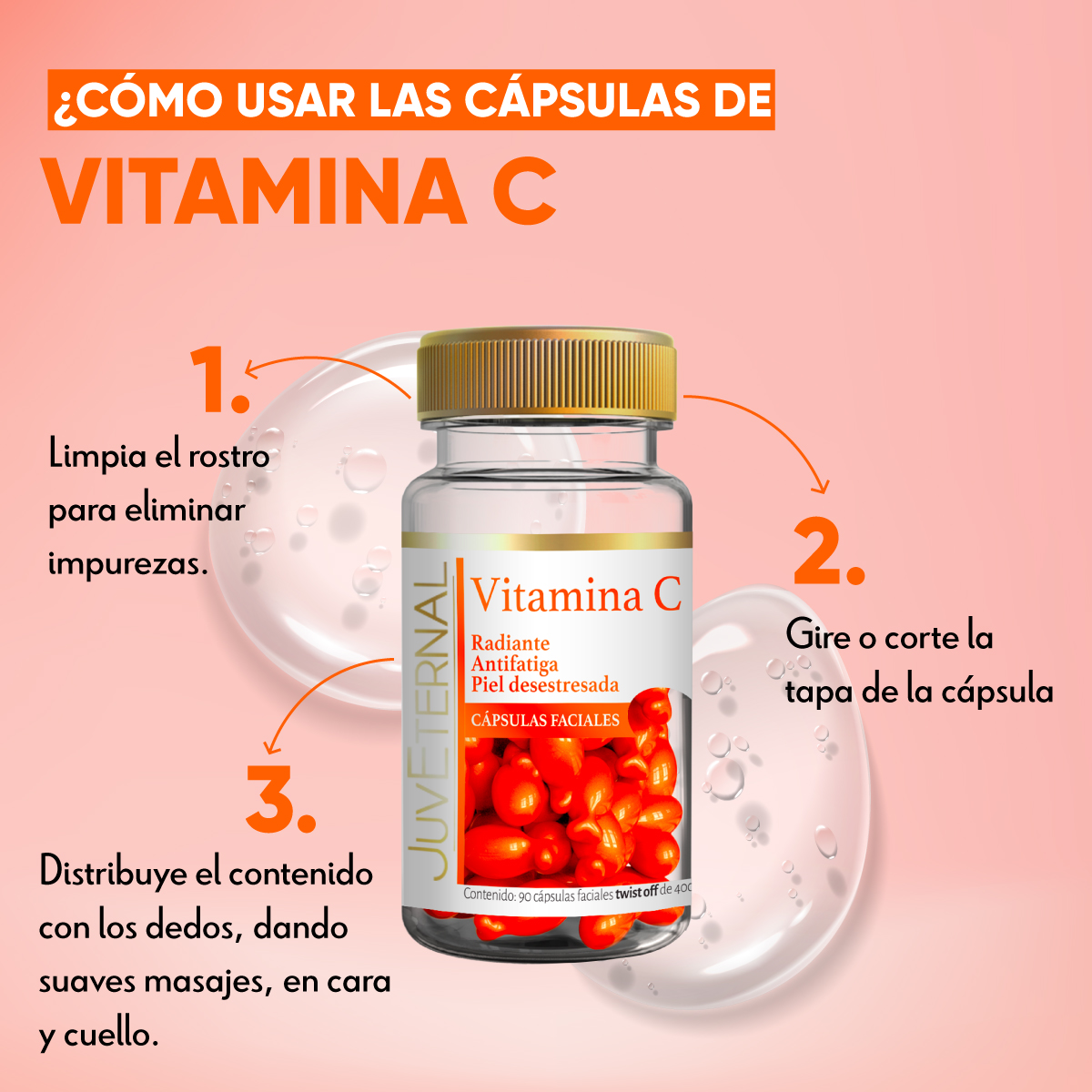 Foto 5 pulgar | Cápsulas Faciales de Vitamina C Juveternal 90 Cápsulas Faciales Twist Off  400 Mg C/u