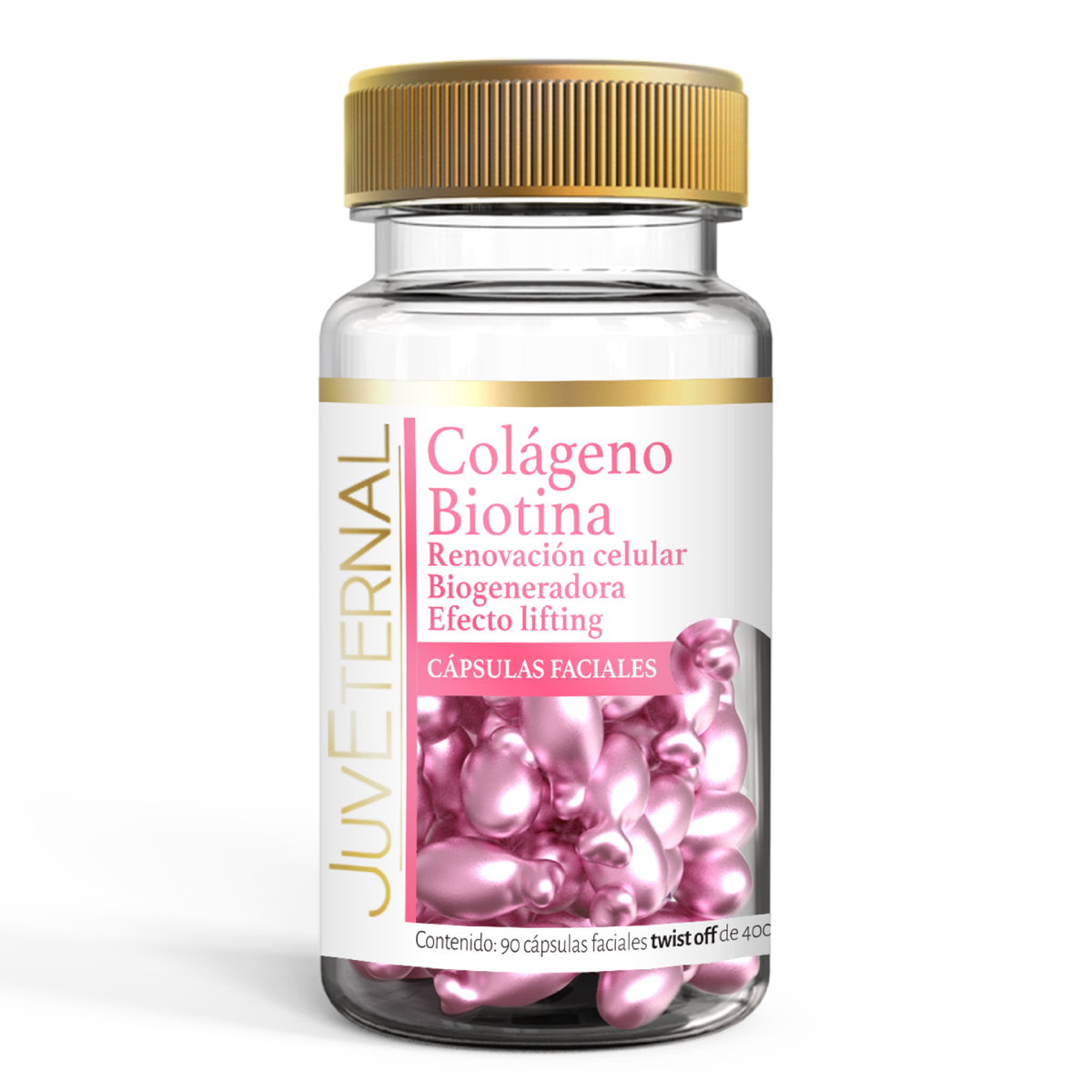 Cápsulas Faciales de Colágeno y Biotina Juveternal 90 Cápsulas Faciales Twist Off  400 mg c/u