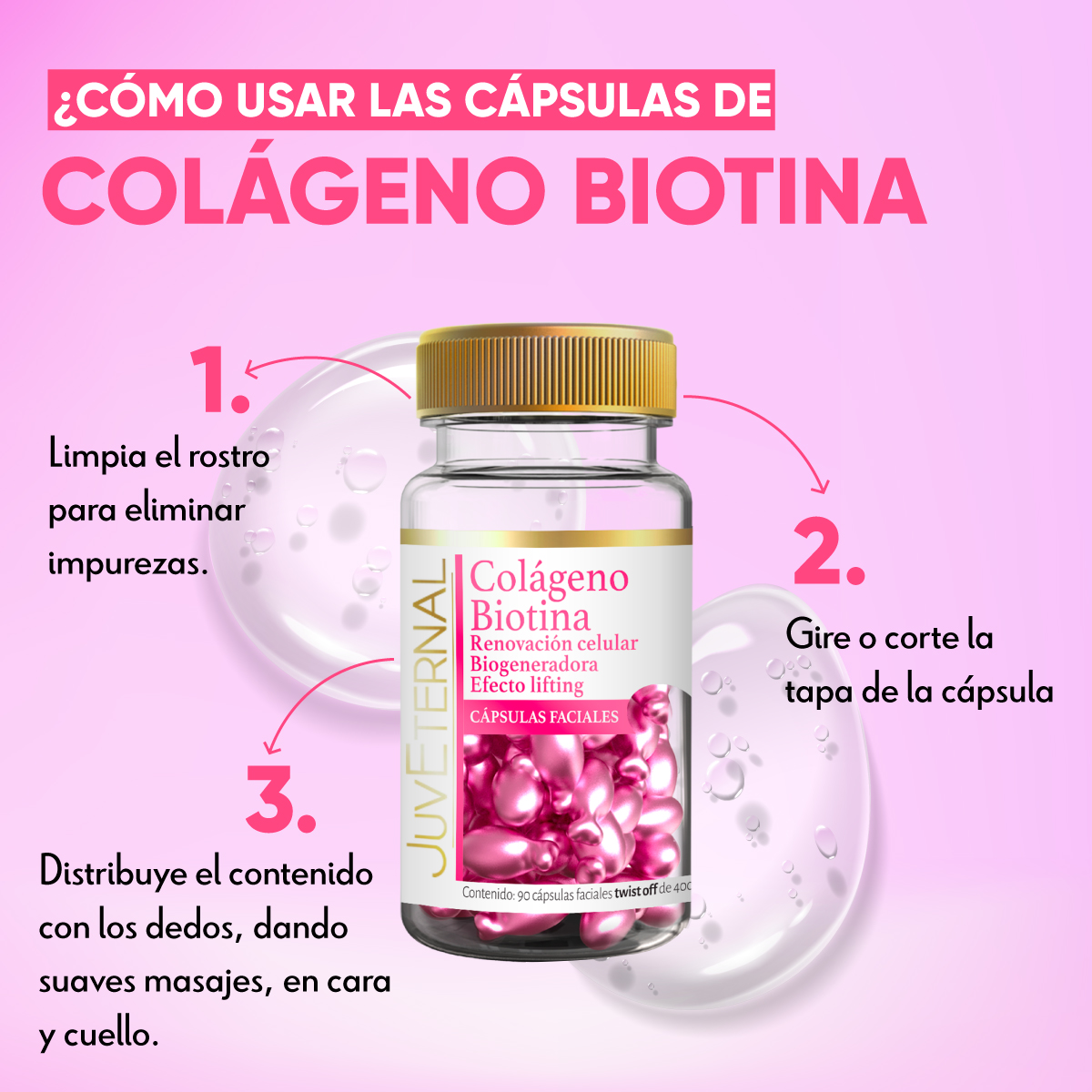 Foto 4 | Cápsulas Faciales de Colágeno y Biotina Juveternal 90 Cápsulas Faciales Twist Off  400 mg c/u