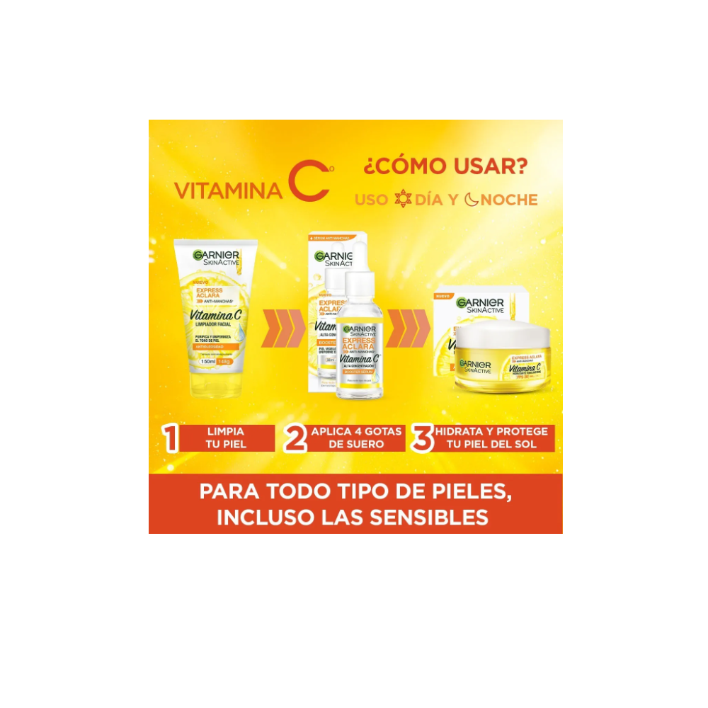 Foto 4 pulgar | Kit Garnier Express Aclara: Serum Crema Gel Con Vitamina C