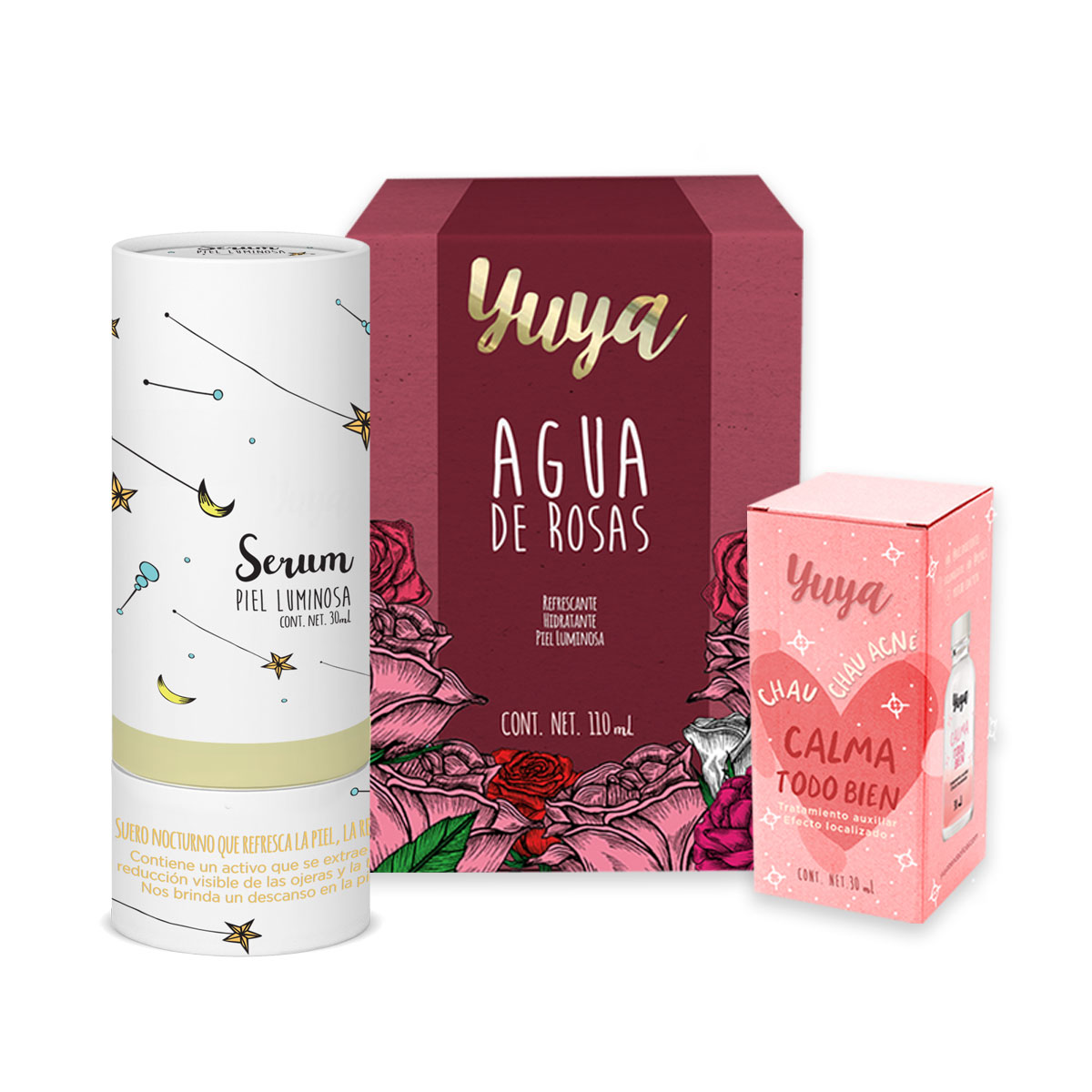 Set Yuya Agua de Rosas  Piel Luminosa Suero Anti Polución Tratamiento Antiacné Calma Todo Bien