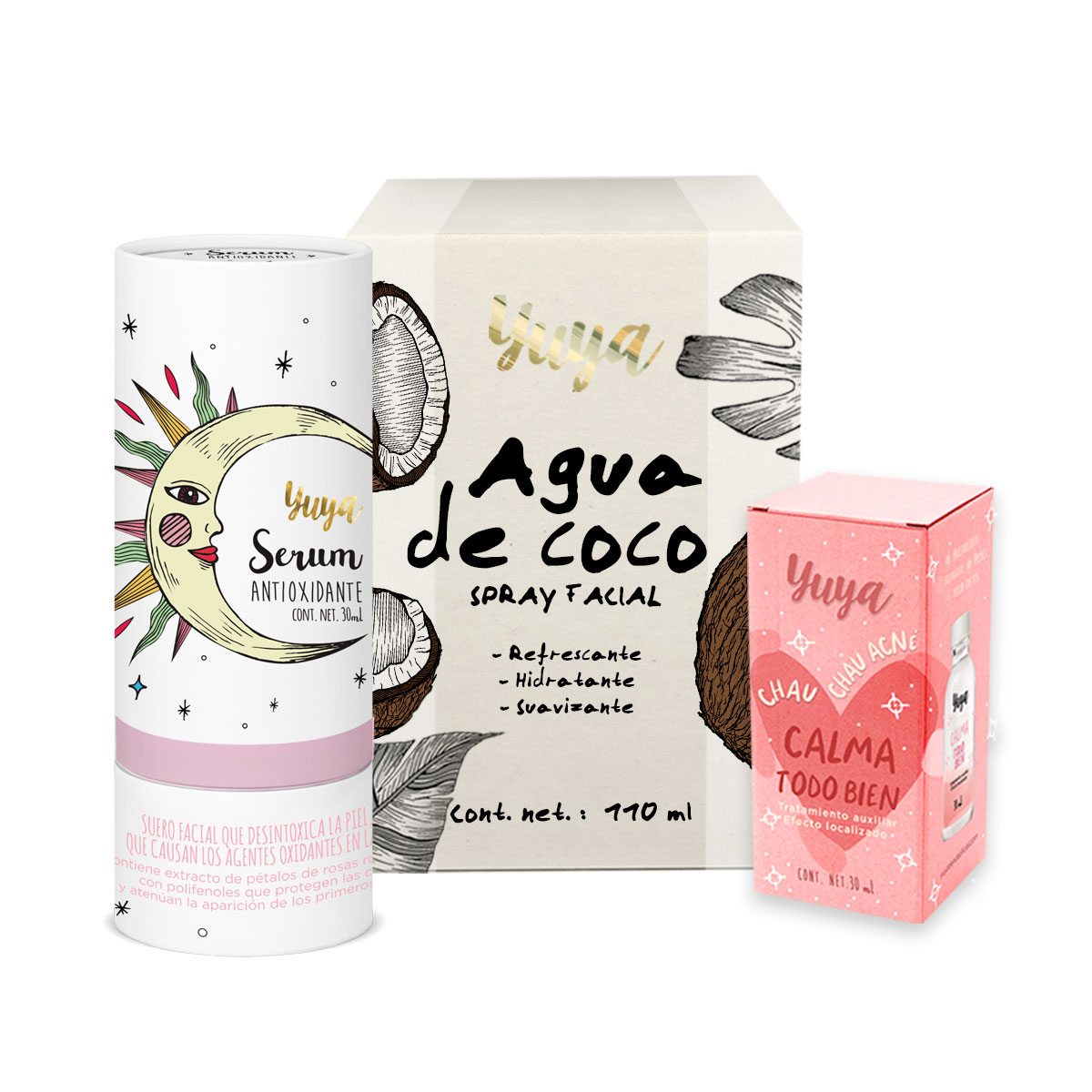 Kit Yuya Agua de Coco Hidratante Suero Anti Oxidante Tratamiento Antiacné Calma Todo Bien