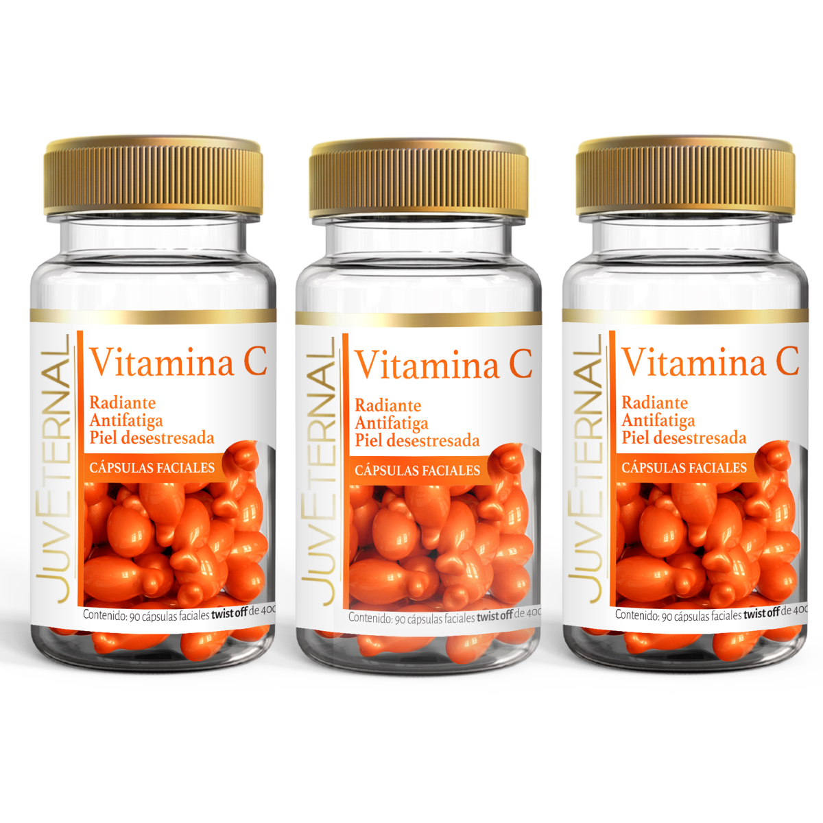 Cápsulas Faciales de Vitamina C Juveternal 3 Botes de 90 Cápsulas C/U