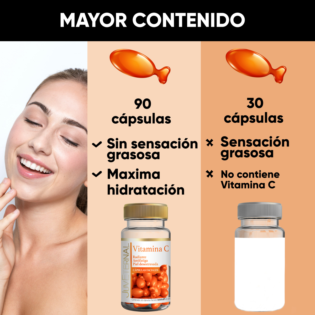 Foto 8 | Cápsulas Faciales de Vitamina C Juveternal 3 Botes de 90 Cápsulas C/U