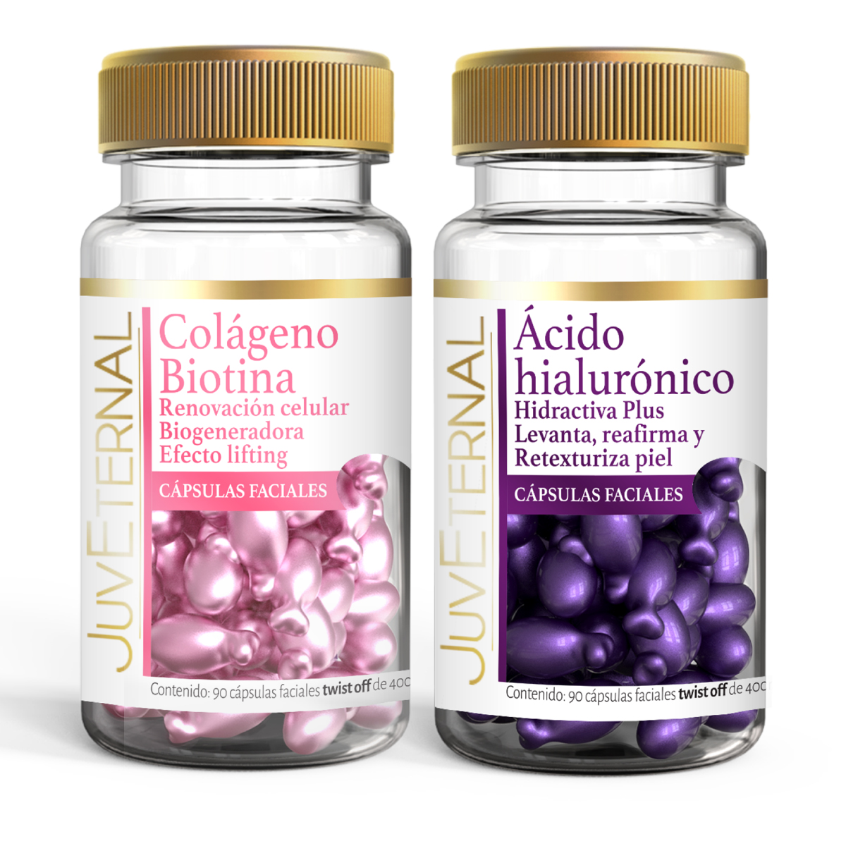 Duo Cápsulas Faciales Colágeno Biotina Ácido Hialurónico Juveternal 90 Cápsulas Efecto Lifting