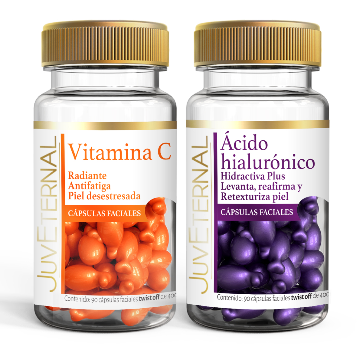 Duo Cápsulas Faciales Vitamina C Ácido Hialúronico Juveternal 90 Cápsulas Antioxidante