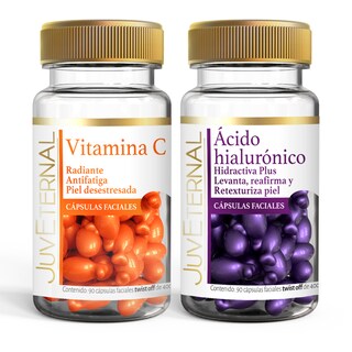 Foto 1 | Dúo Cápsulas Faciales Vitamina C Juveternal Cápsulas Faciales Ácido Hialúronico 90 Cáps c/u Antioxidante