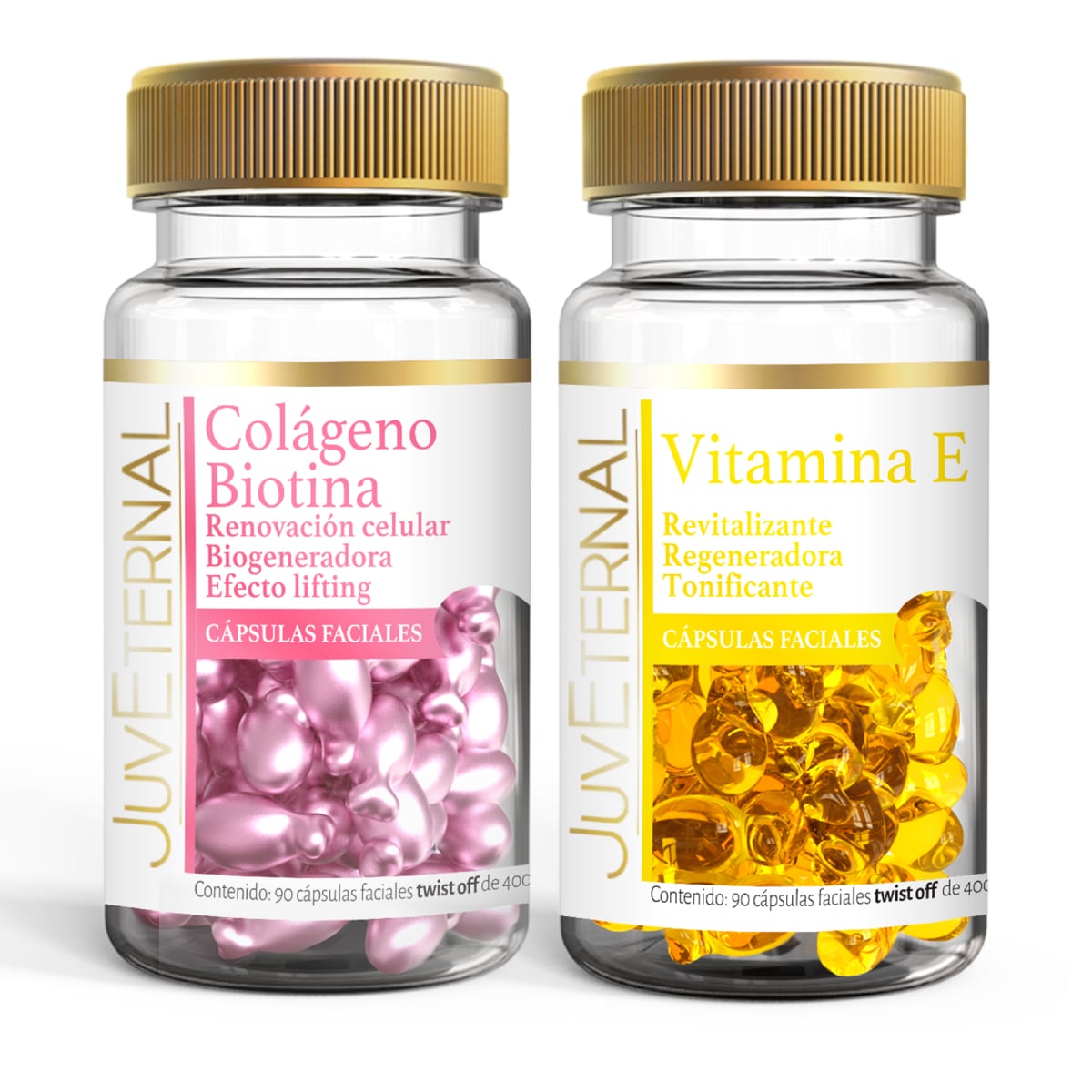 Dúo Cápsulas Faciales Colágeno Biotina Vitamina E Juveternal 90 Cápsulas Efecto Lifting $399