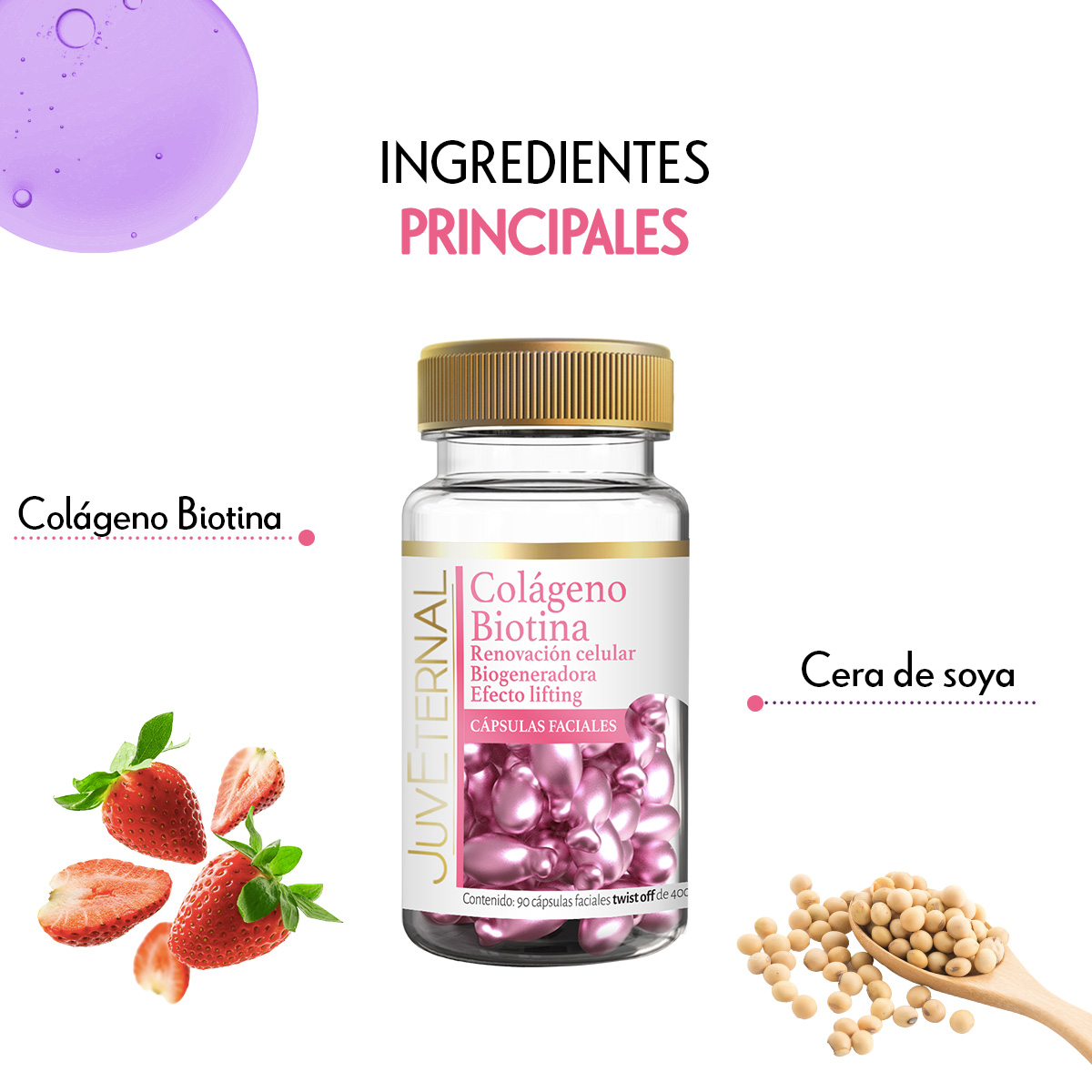 Foto 2 | Dúo Cápsulas Faciales Colágeno Biotina Vitamina E Juveternal 90 Cápsulas Efecto Lifting