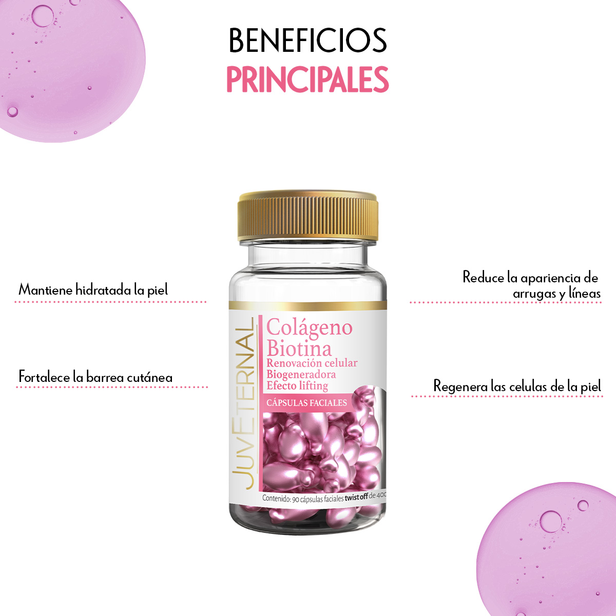 Foto 5 | Cápsulas Faciales Colágeno Biotina Juveternal Paquete 3 Pizas 90 Cápssulas c/u Efecto Lifting Biogenerador