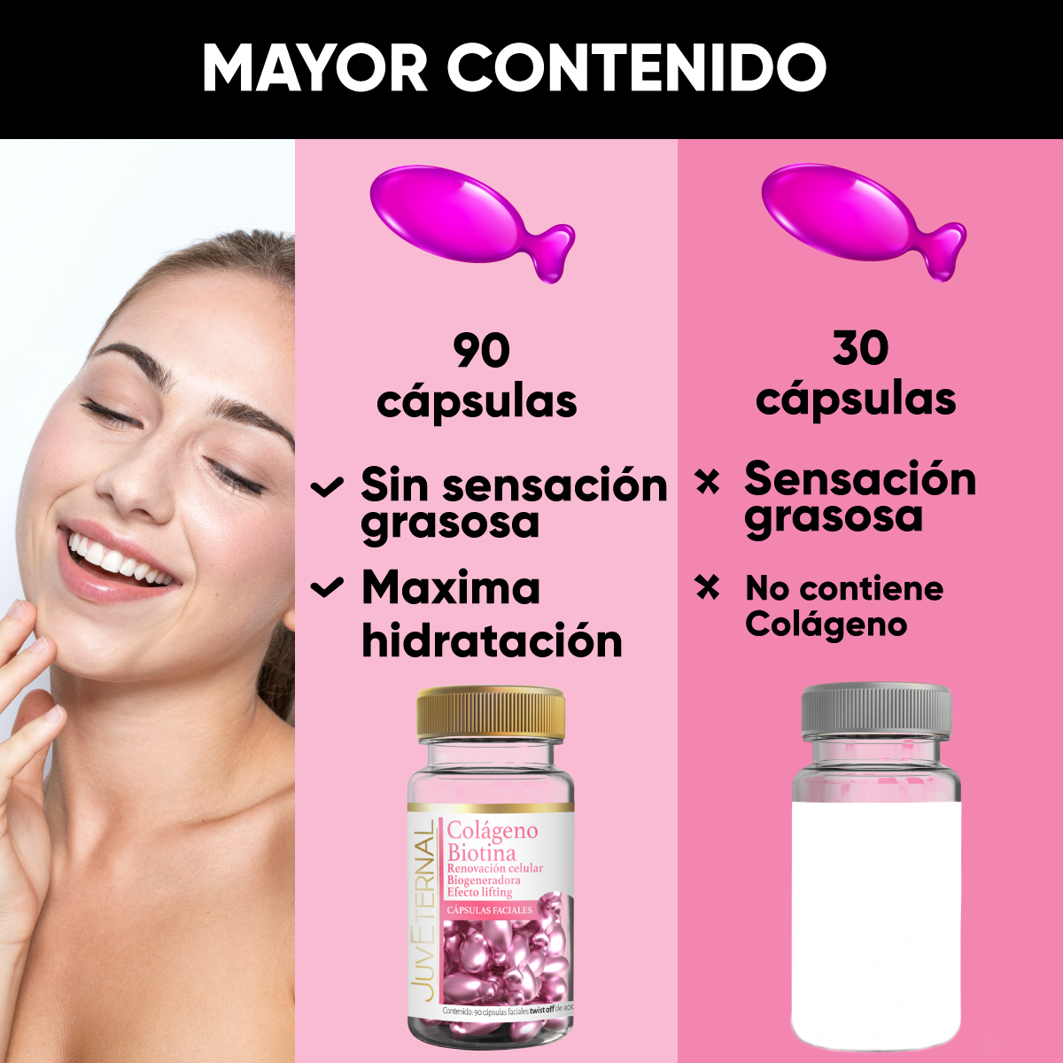Foto 9 pulgar | Cápsulas Faciales Colágeno Biotina Juveternal Paquete 3 Pizas 90 Cápssulas c/u Efecto Lifting Biogenerador