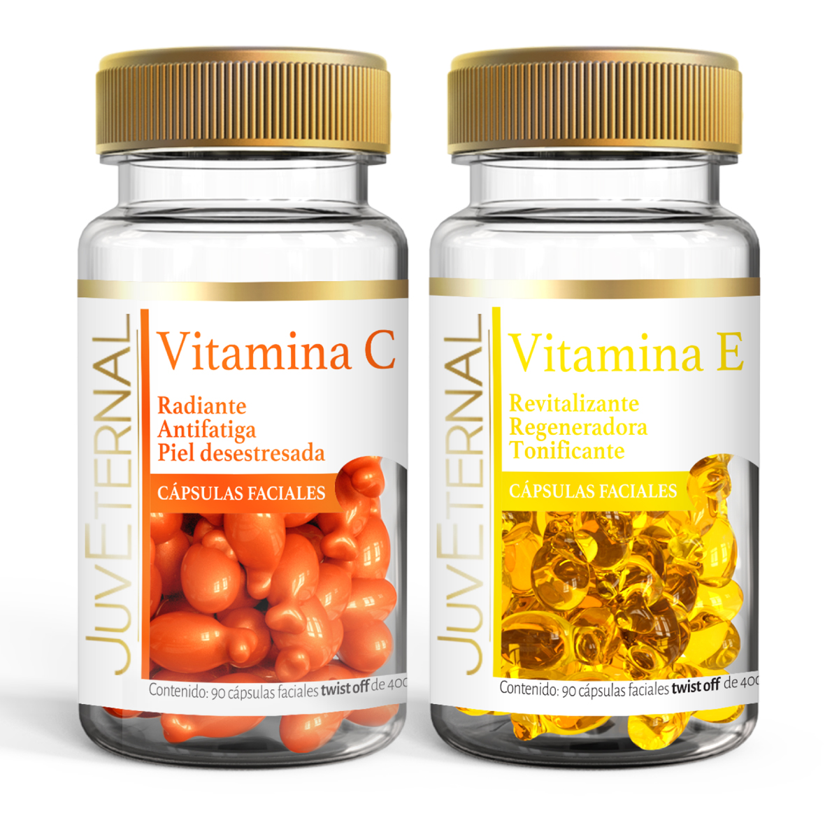 Dúo Cápsulas Faciales Vitamina E y C Juveternal 90 Cápsulas c/u Revitaliza y Regenera la Piel