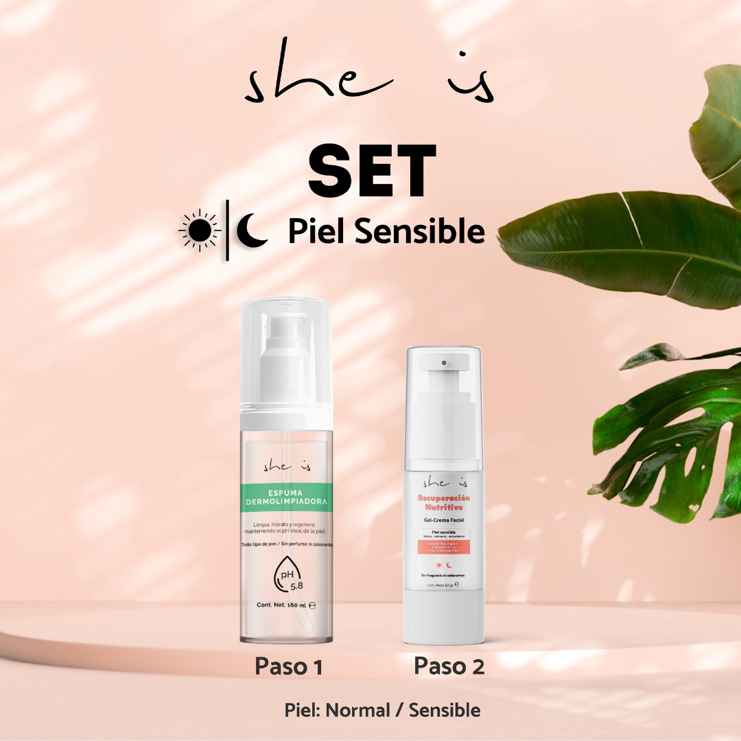 Foto 3 pulgar | Kit Facial She is Skincare Piel Sensible Gel Crema + Espuma Dermolimpiadora