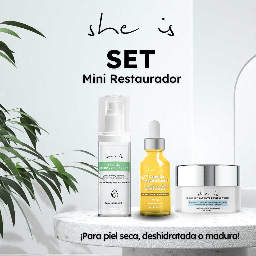 Foto 3 pulgar | Mini Kit Facial Restaurador She is Skincare para Piel Seca Gel Crema + Espuma Dermolimpiadora