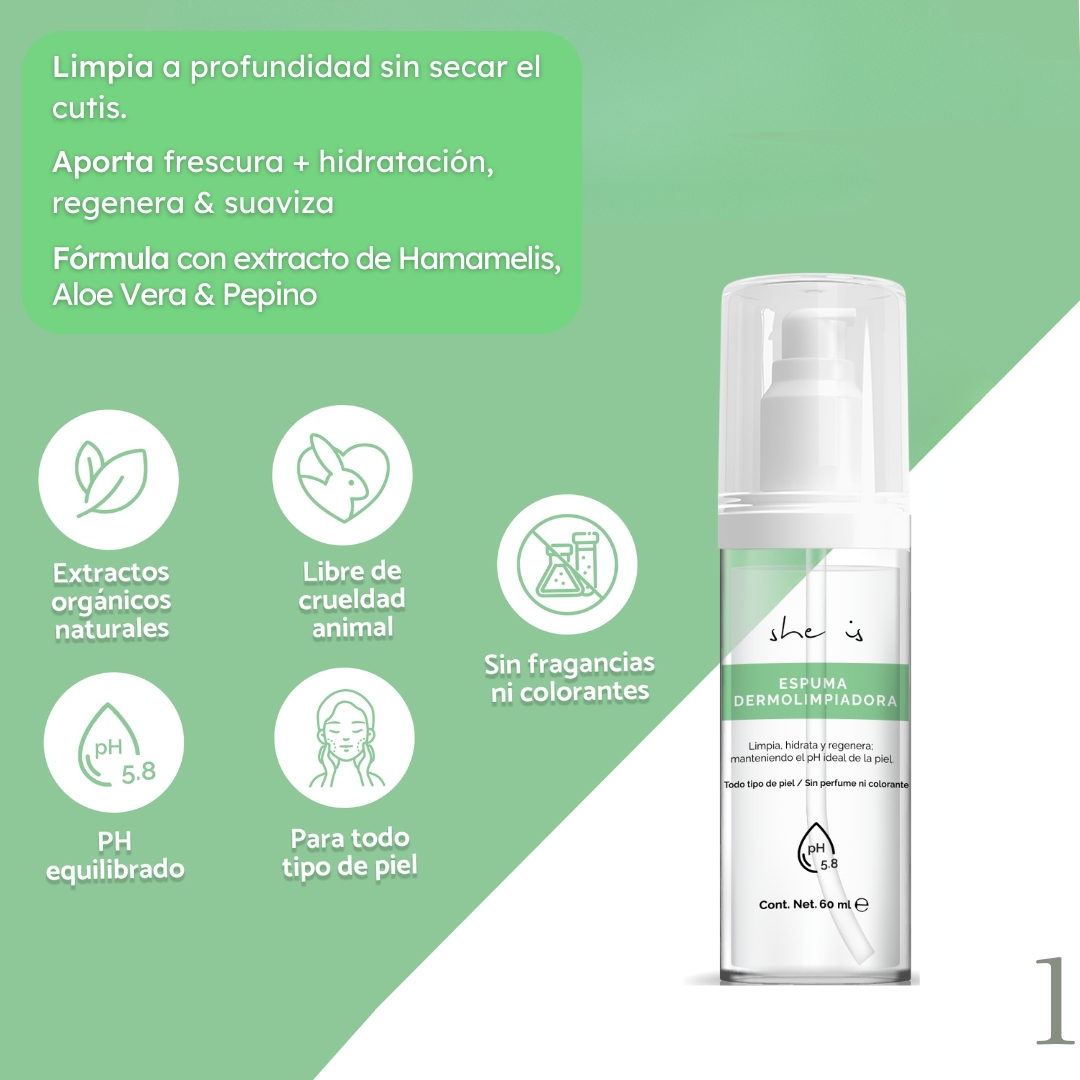 Foto 4 pulgar | Mini Kit Facial Restaurador She is Skincare para Piel Seca Gel Crema + Espuma Dermolimpiadora