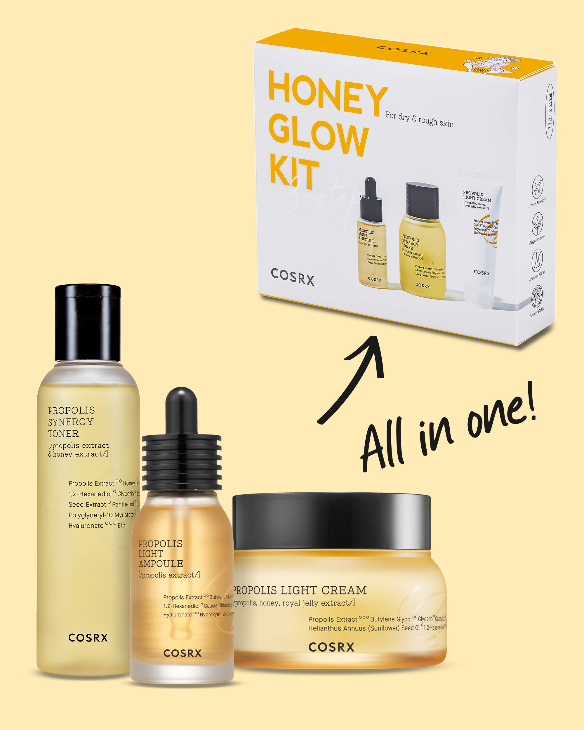 Foto 3 pulgar | Set De Cuidado De La Piel Cosrx Honey Glow Con Tónico Facial, Sérum Y Crema - Venta Internacional.