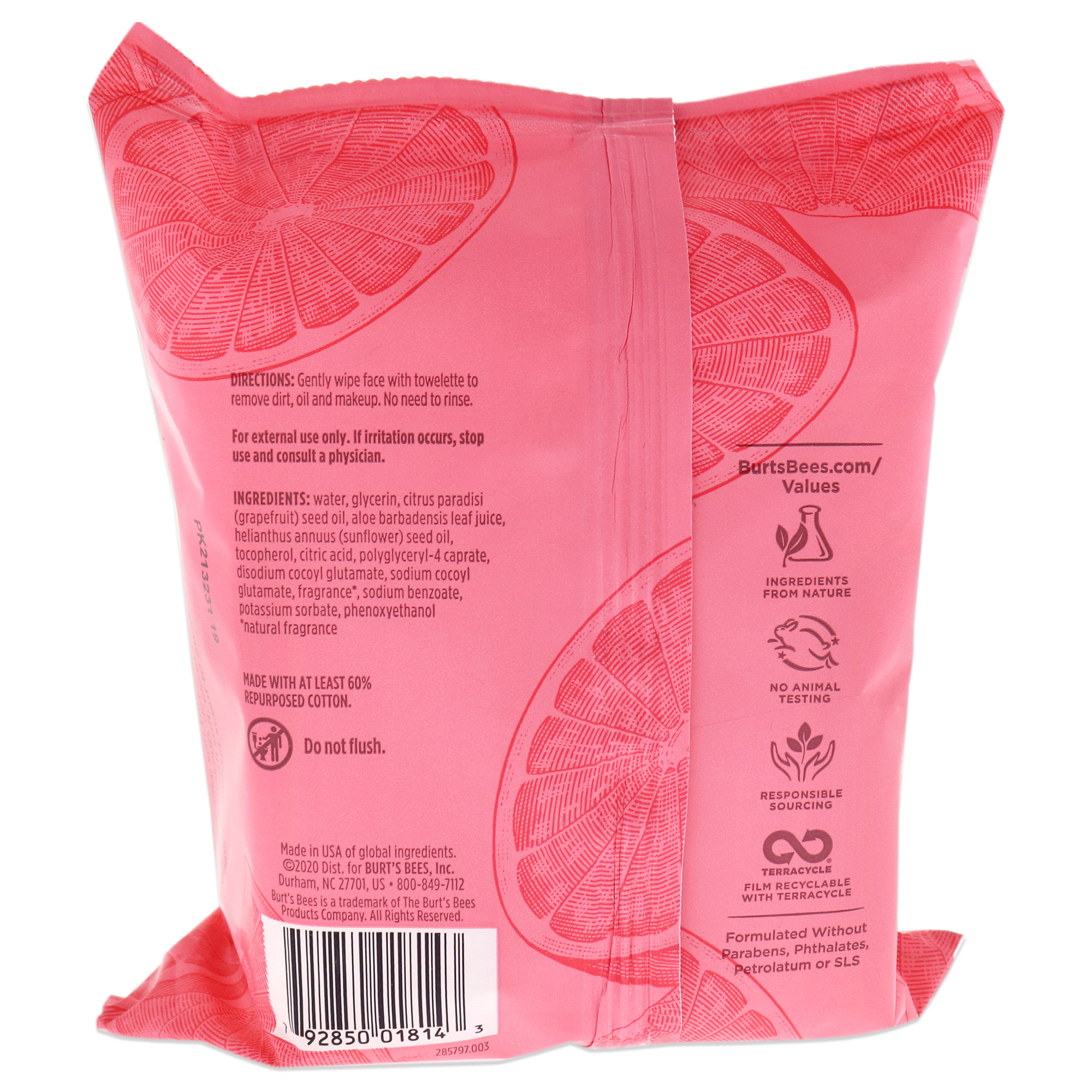 Foto 2 pulgar | Toallitas Limpiadoras Faciales Burts Bees Pink Grapefruit 30 Unidades - Venta Internacional.