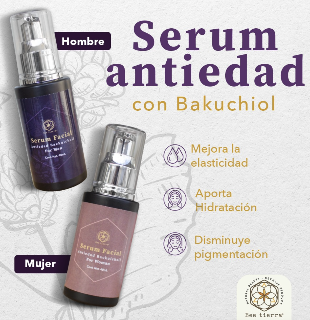 Foto 4 pulgar | Serum Facial Antiedad Bakuchiol Women Bee Tierra 40ml