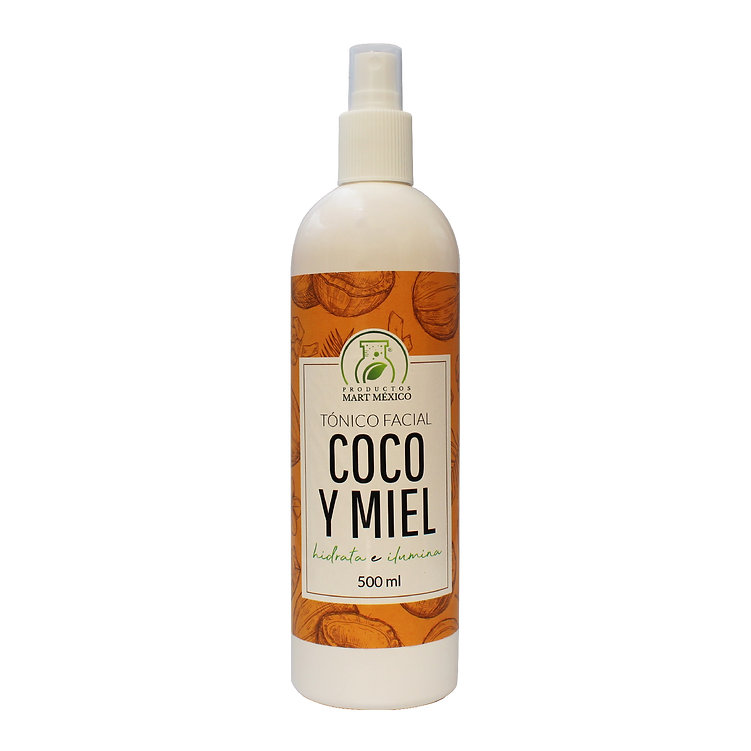 Tónico Facial De Coco &  Miel Orgánica Calmante - Ilumina. 
Productos Mart México 500ml