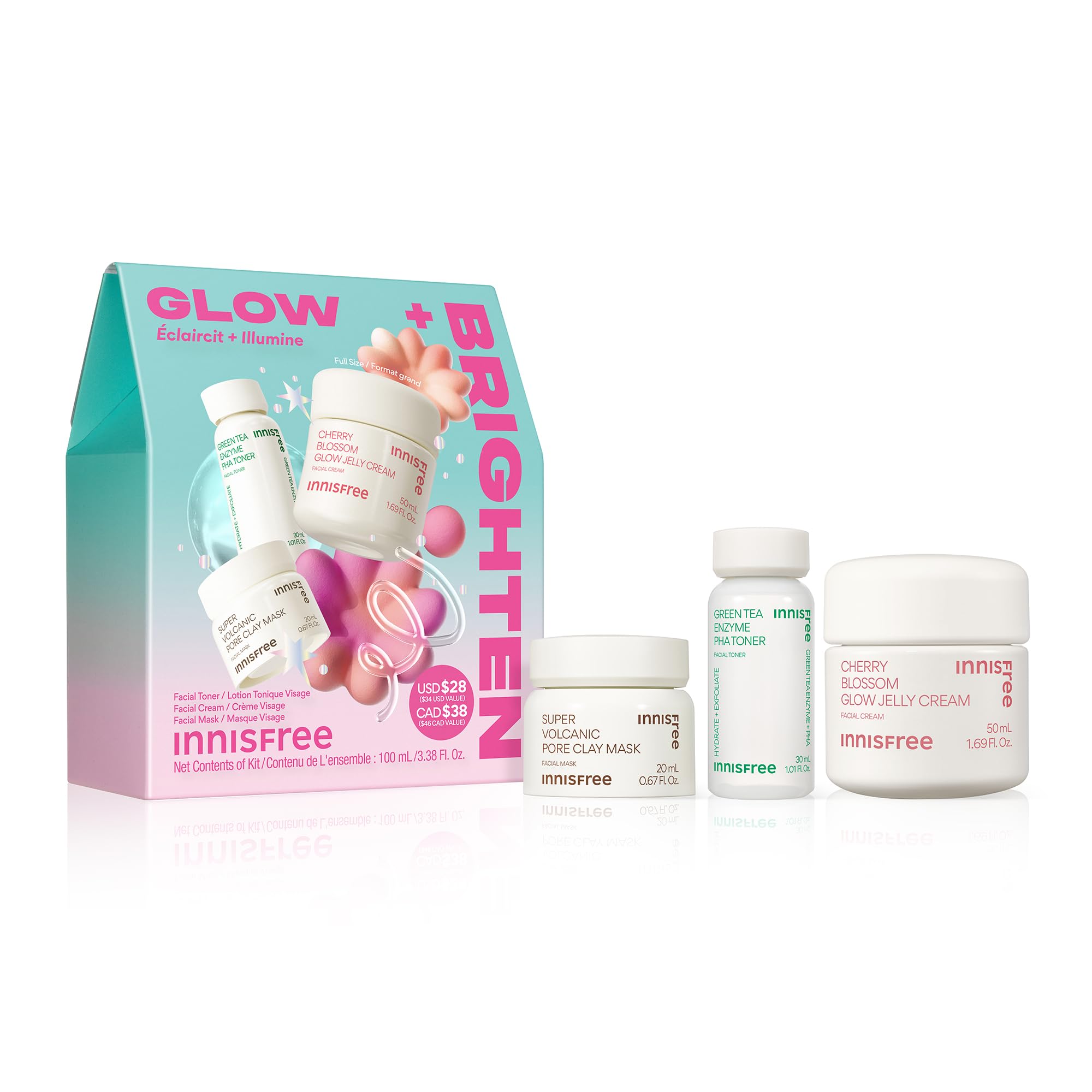 Set De Cuidado De La Piel Innisfree Glow + Brighten Con Sérum E Hidratante - Venta Internacional.